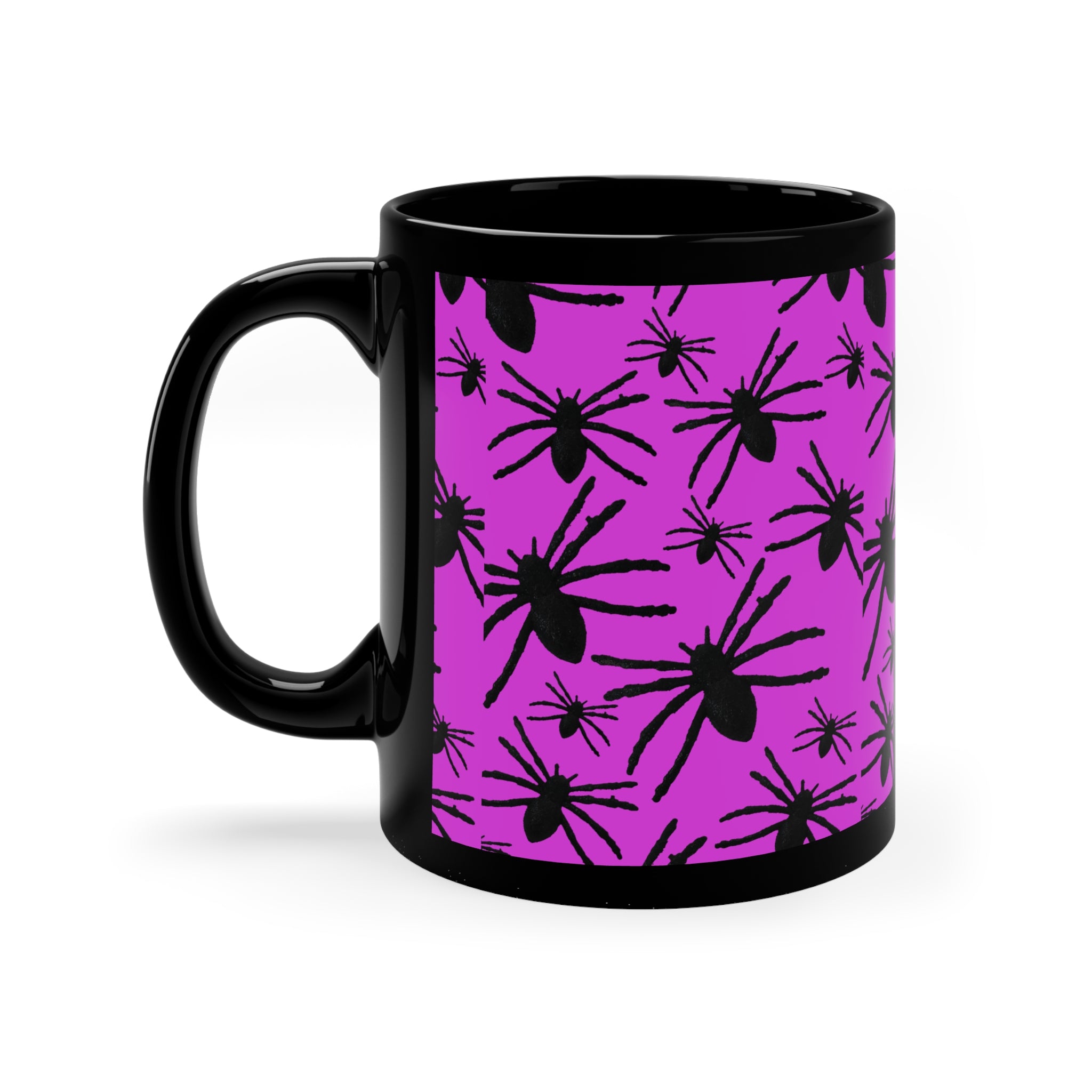 Pink Spider Pattern Coffee Mug — Halloween Black 11oz Mug