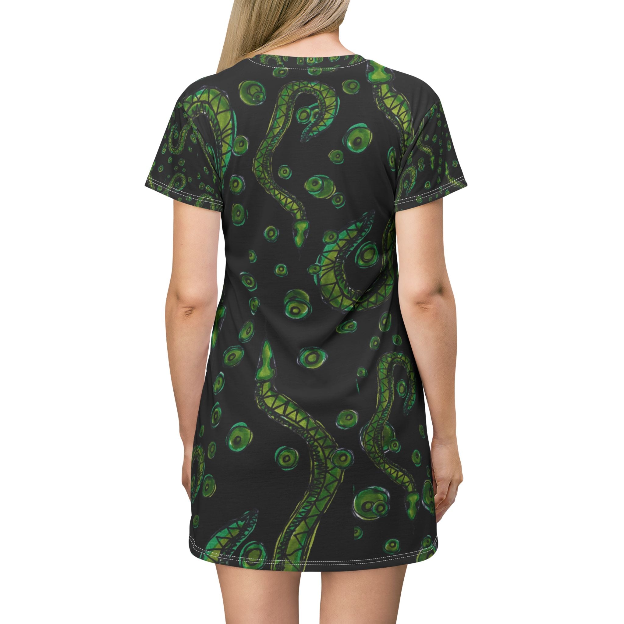 Green Bioluminescent Sea Creatures T‑Shirt Dress — All‑Over Print