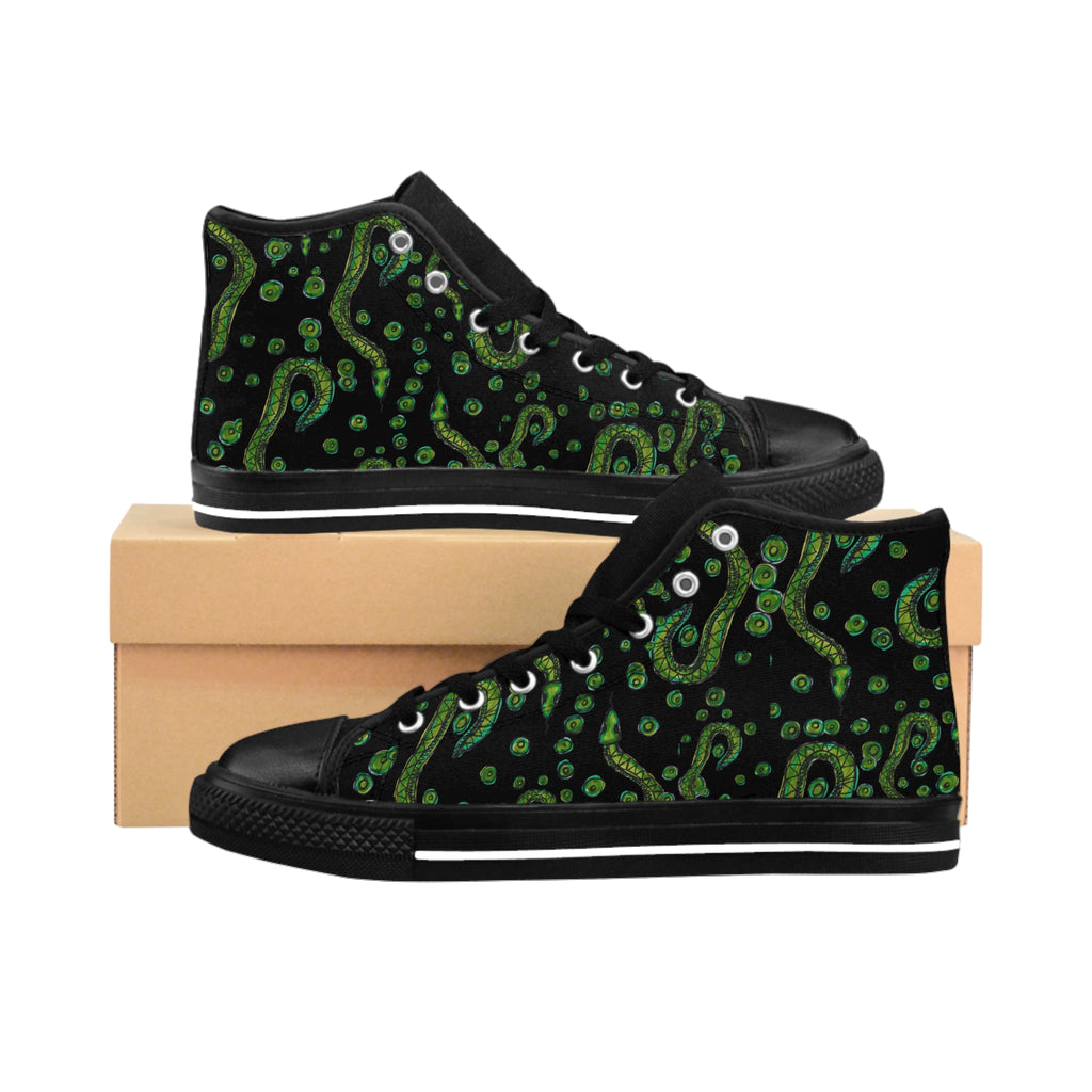 High-Top Sneakers — Green Abstract Swirl Pattern