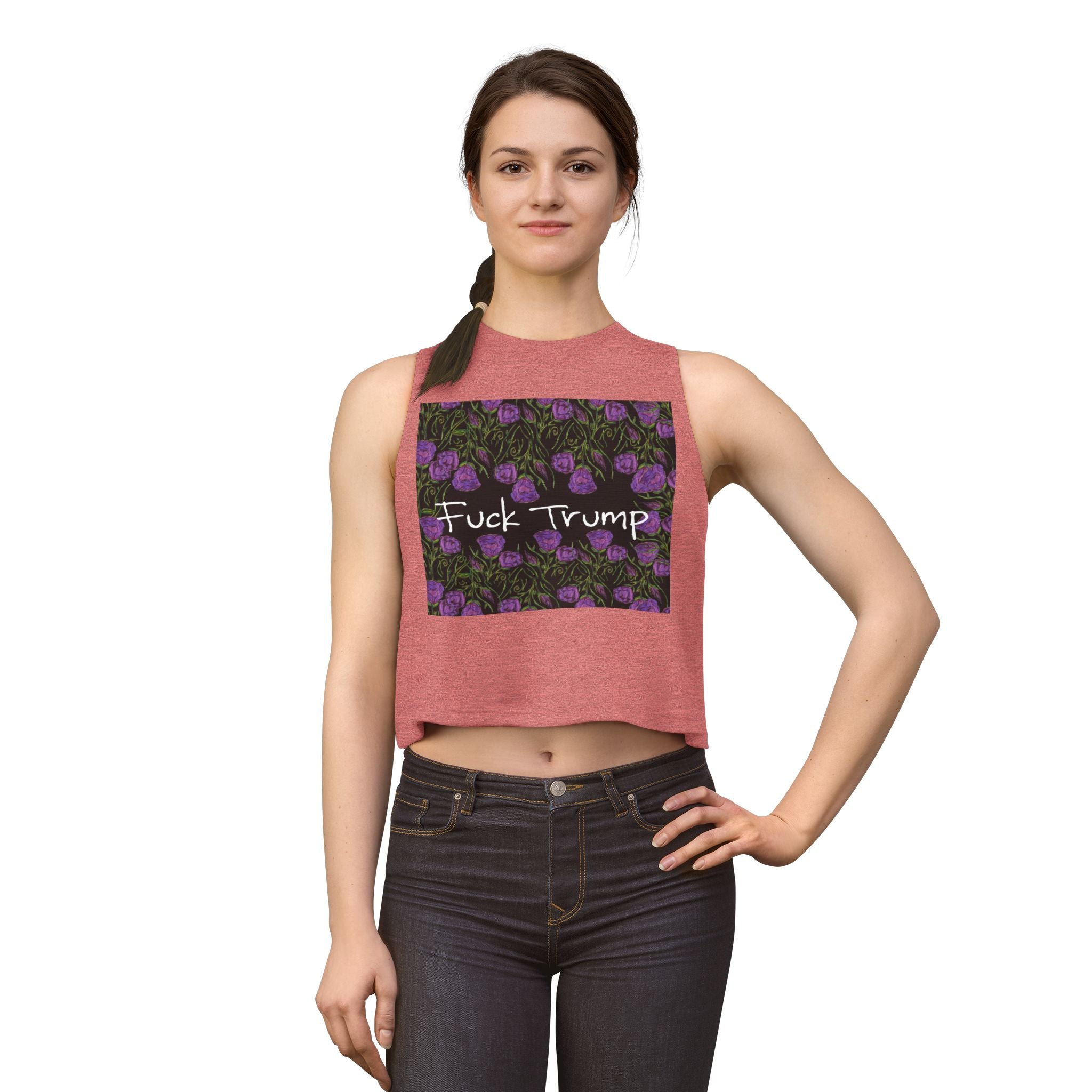 Crop Top - Floral Graphic "Fuck Trump" Protest Tank