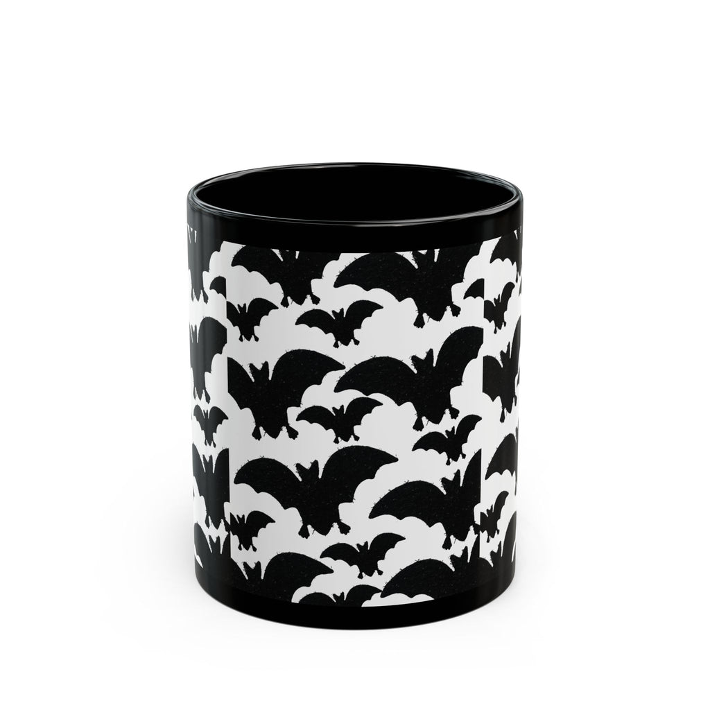 Halloween Bat Pattern Mug — Black Ceramic Coffee Cup (11oz/15oz)
