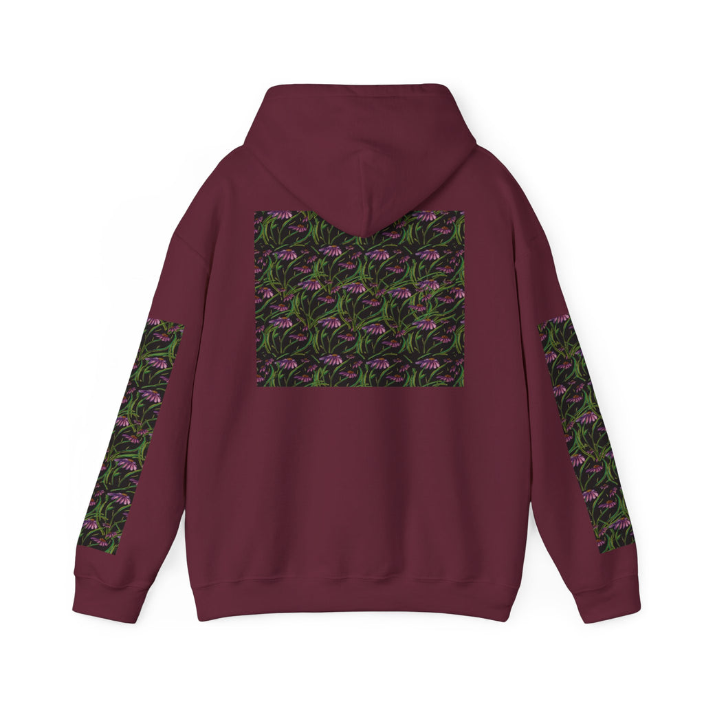 Floral Nightshade Pattern Hoodie — Dark Purple Botanical Print Sweatshirt