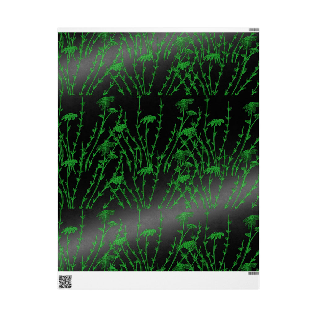 Botanical Black & Neon Green Wrapping Paper — Floral Gift Wrap for Gothic, Eco-Chic & Halloween Occasions