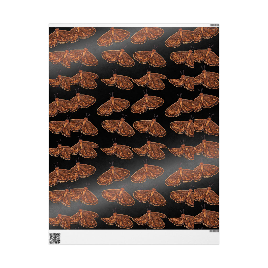 Moth Pattern Wrapping Paper — Vintage Brown Moth Gift Wrap on Black