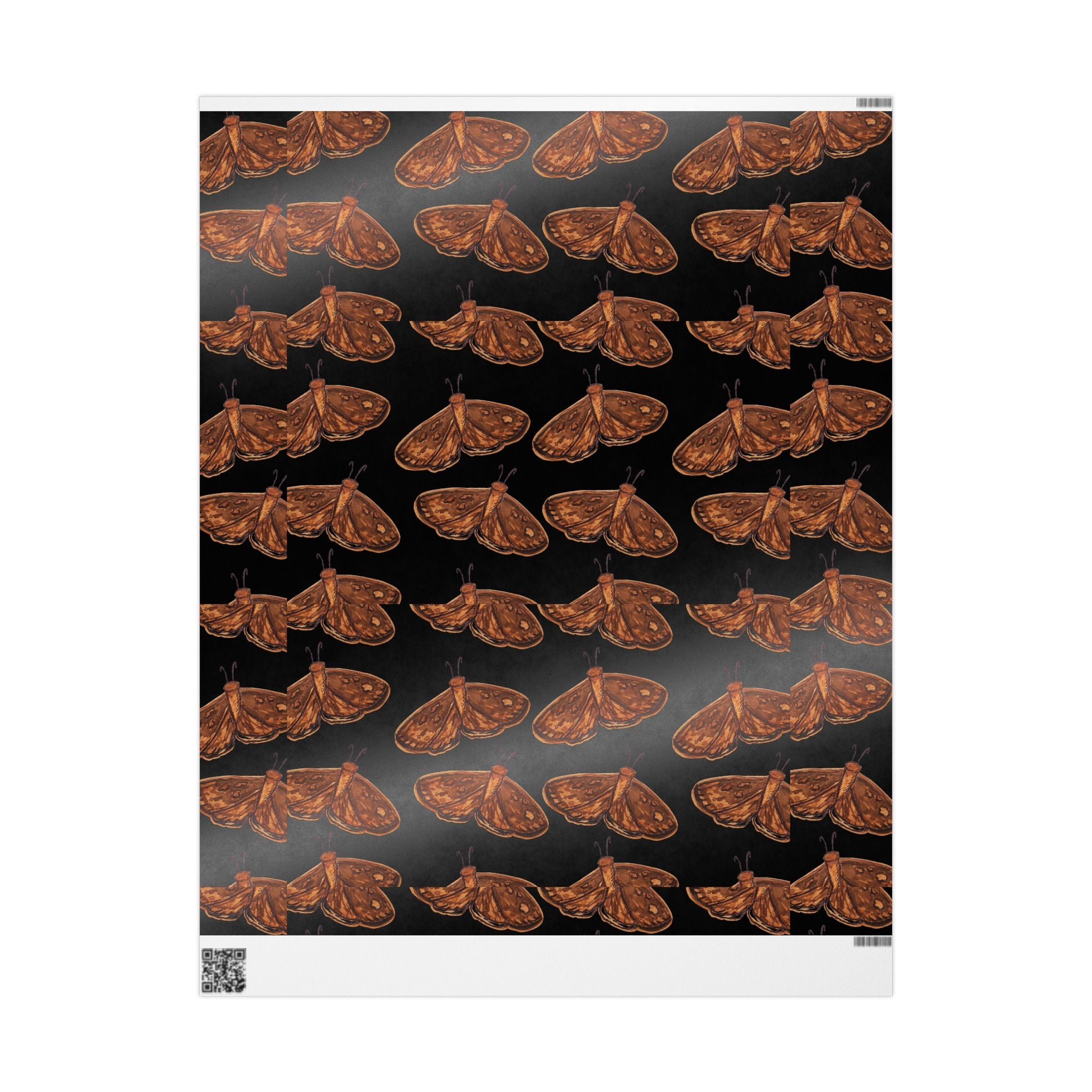 Moth Pattern Wrapping Paper — Vintage Brown Moth Gift Wrap on Black