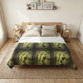 Botanical Shadow Cotton Comforter — Green Floral Silhouette Bedspread