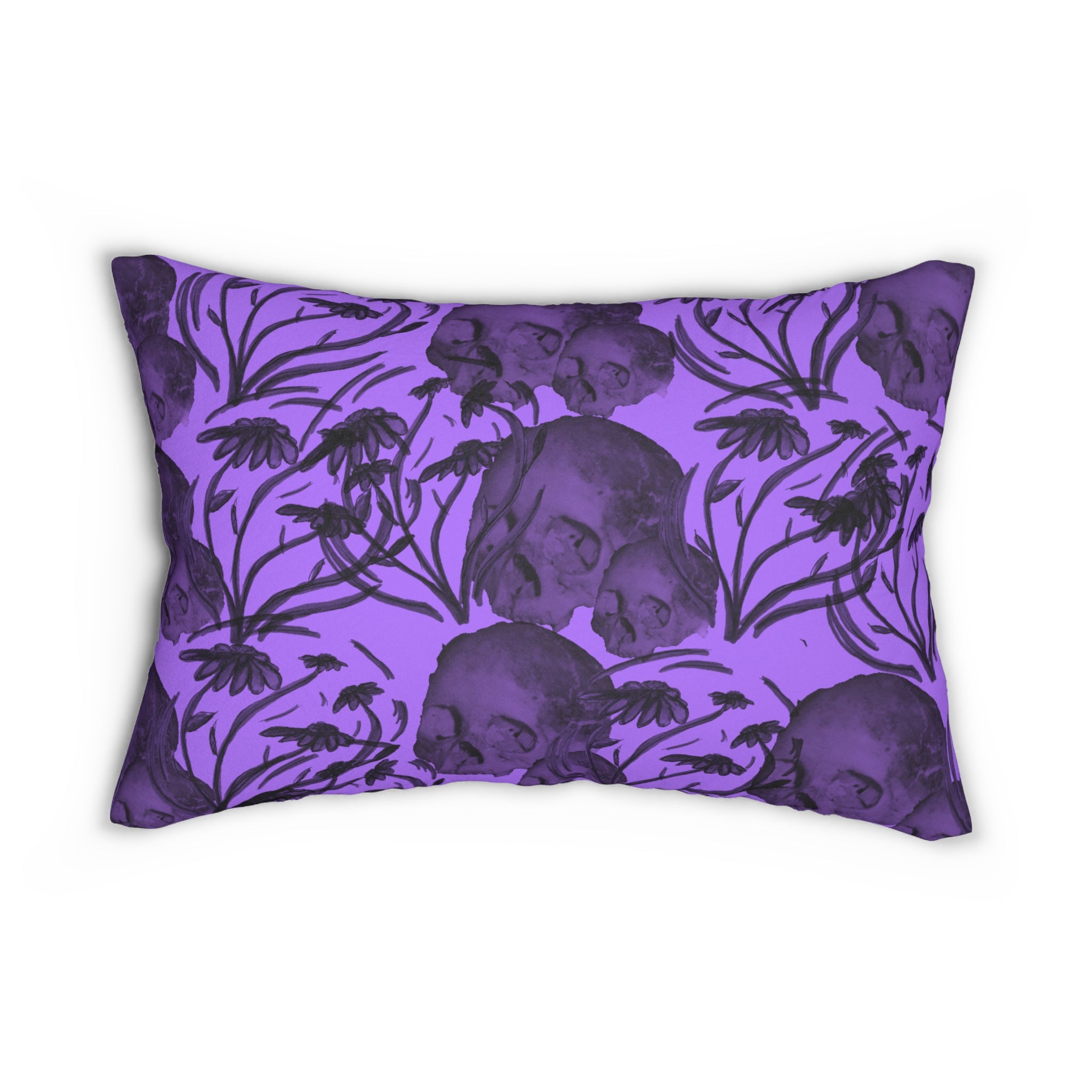 Purple Skull Floral Lumbar Pillow