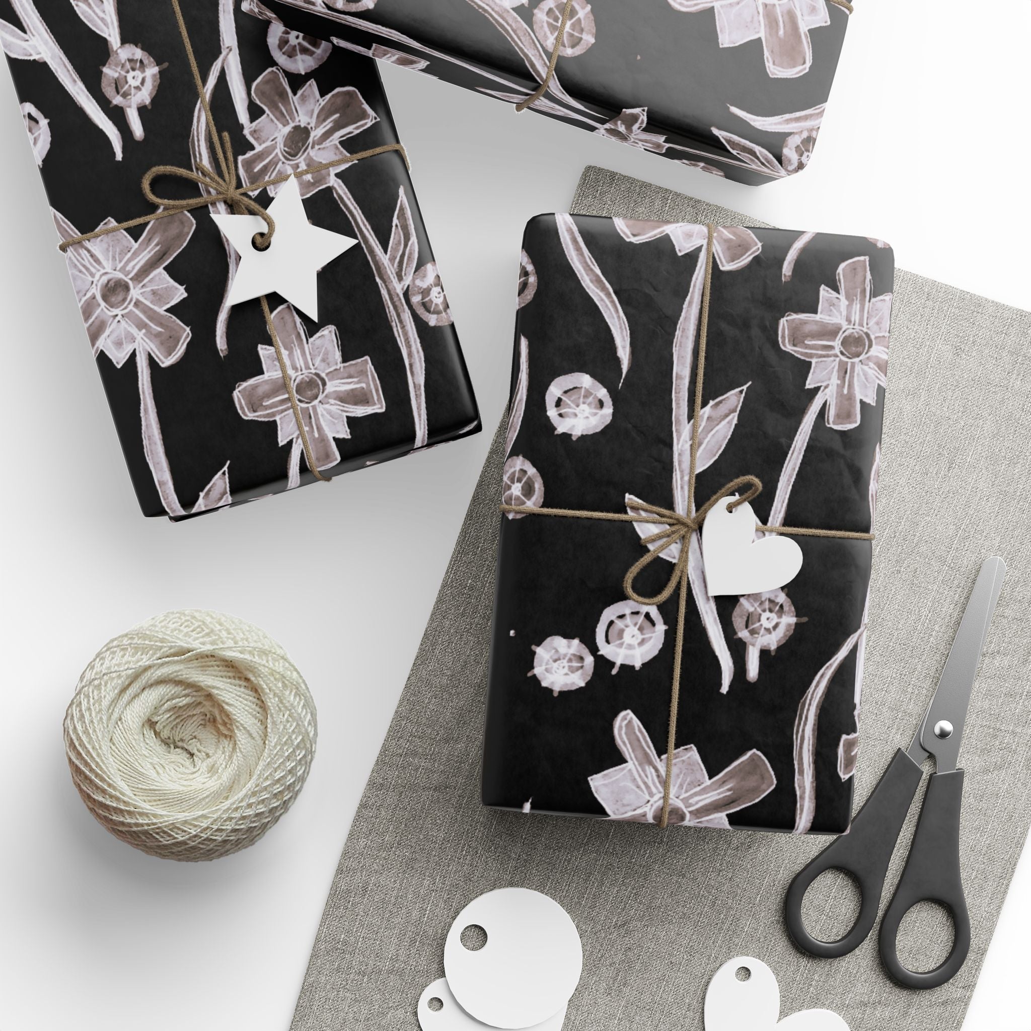 Floral Noir Wrapping Paper — Elegant Black & White Flower Gift Wrap