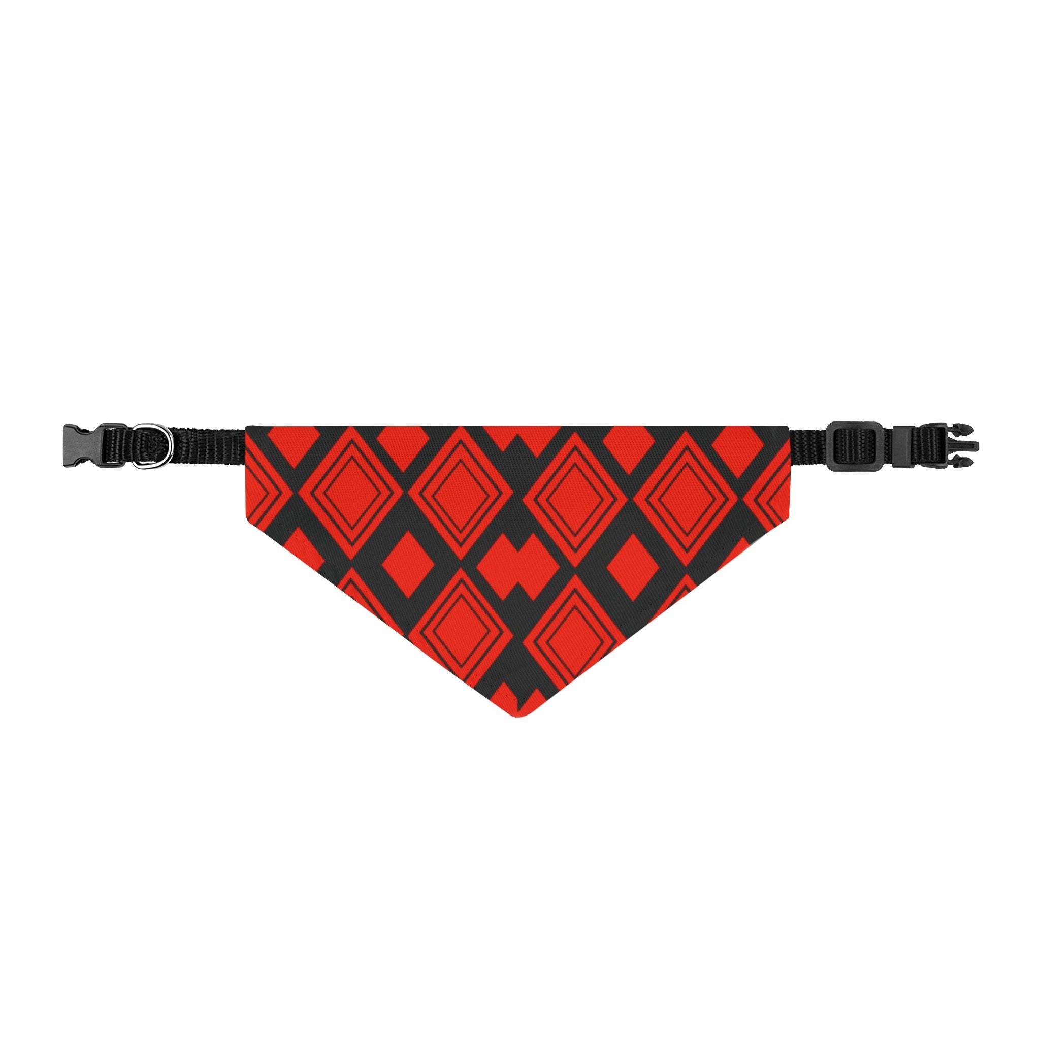 Clip-On Pet Bandana — Red Geometric Diamond Pattern for Dogs & Cats