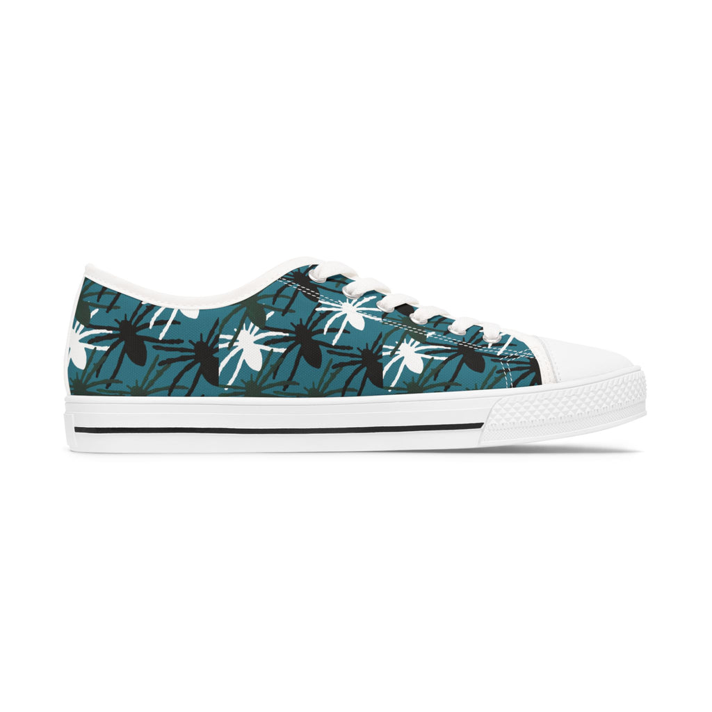 Tropical Palm Low Top Sneakers — Teal Floral Canvas Shoes for Women