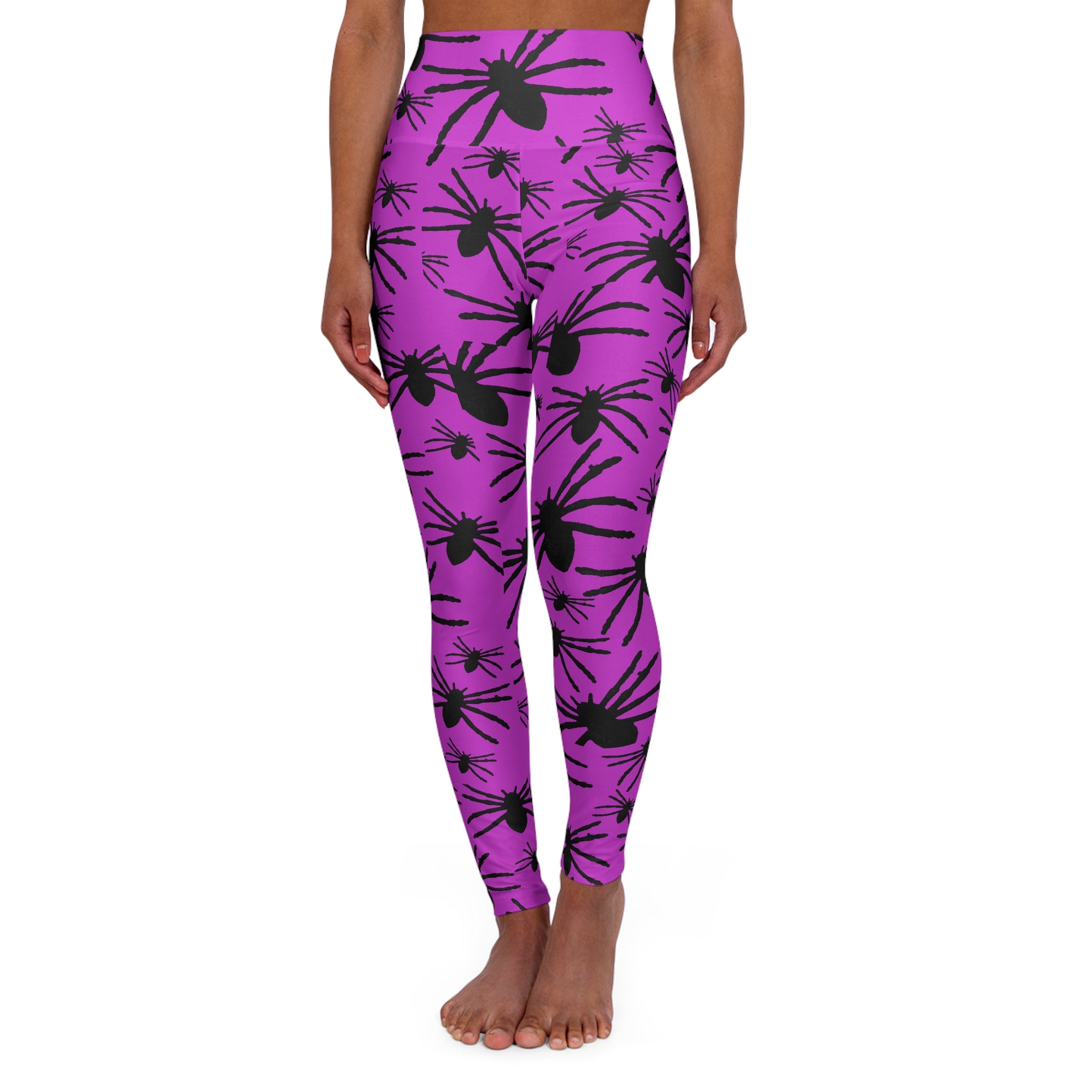 Spider Floral High-Waist Yoga Leggings — Purple All-Over Print