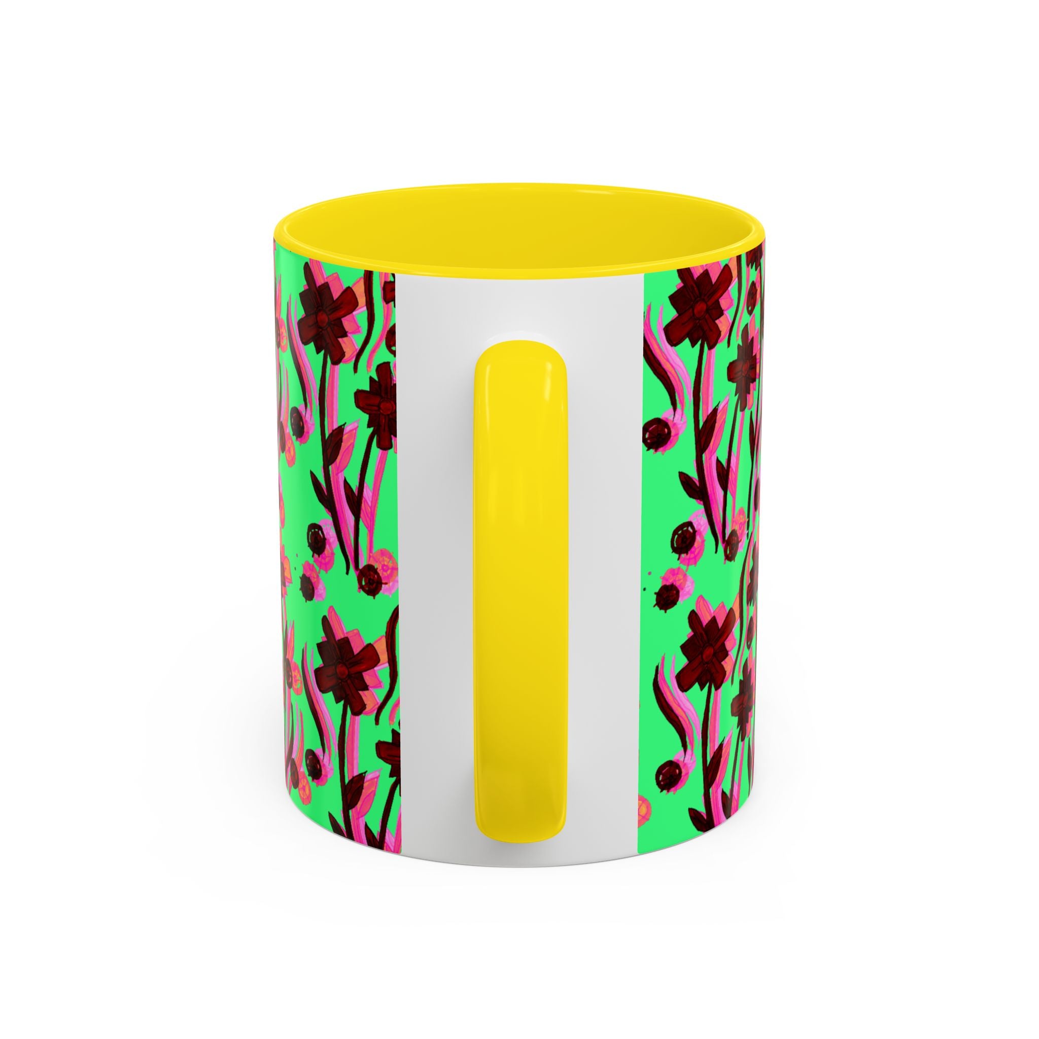 Floral Pop Accent Coffee Mug – Bold Red Flowers on Mint Green (11/15oz)