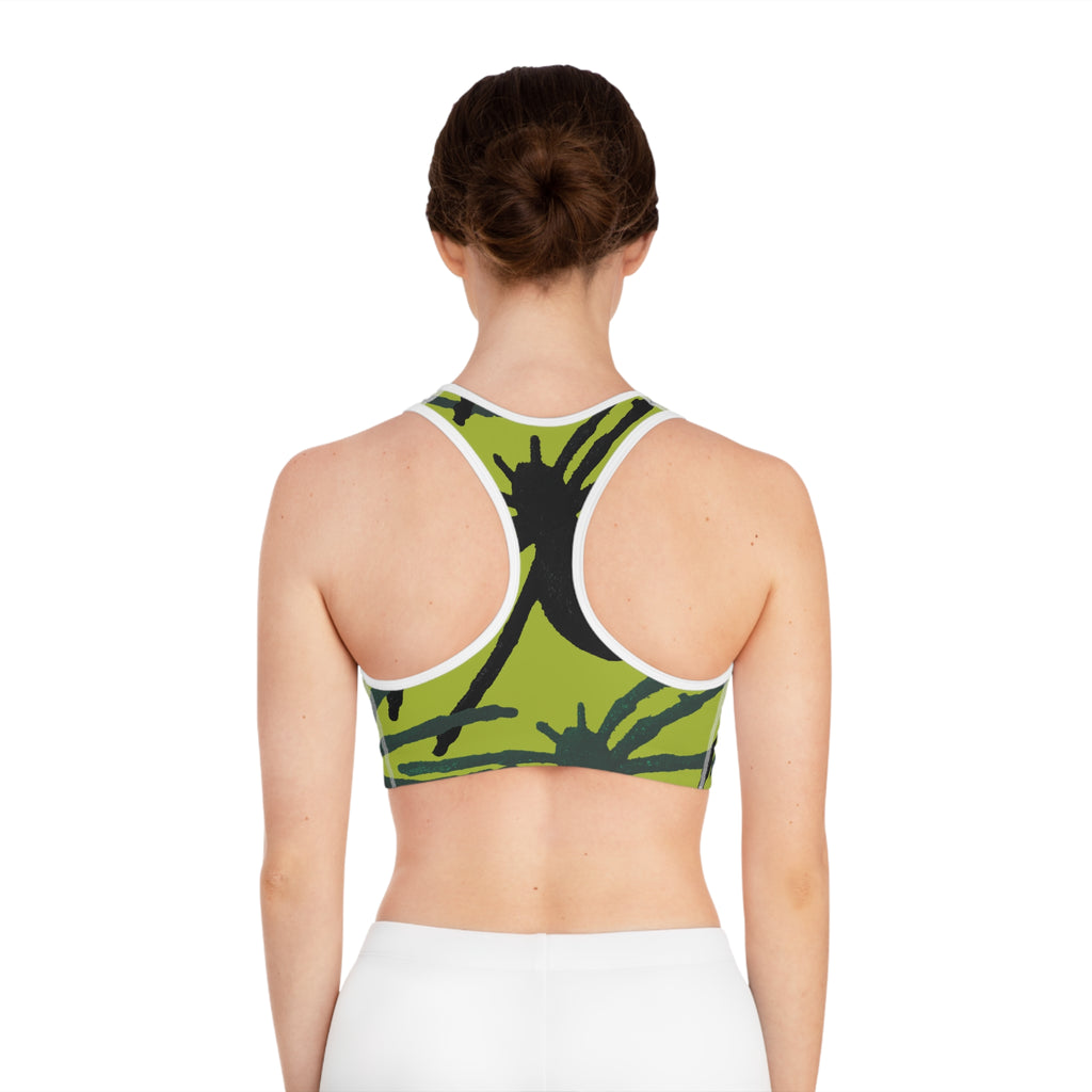 Green Palm Print Sports Bra — Tropical All-Over-Print Activewear