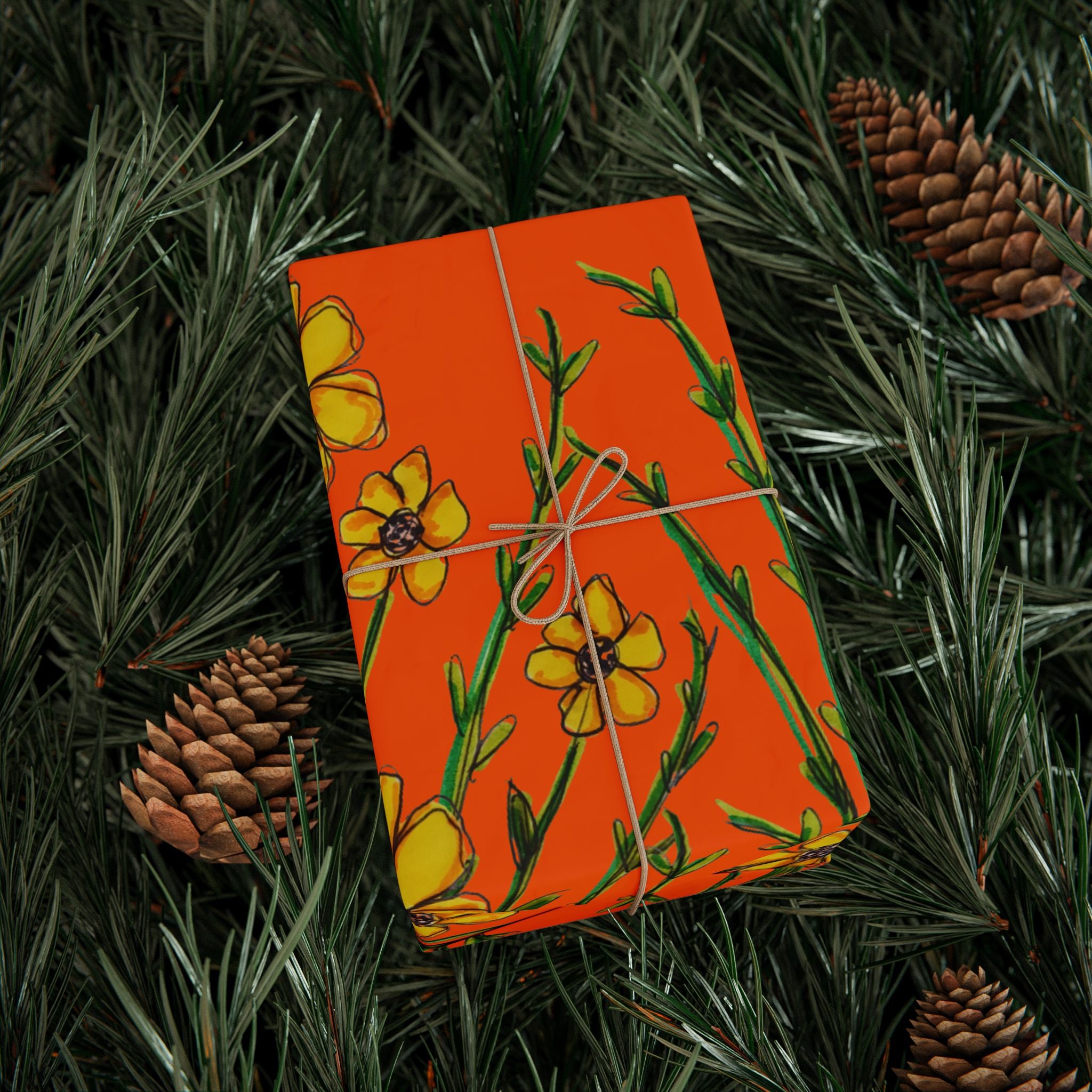 Floral Daises Orange Wrapping Paper – Bright Wildflower Gift Wrap