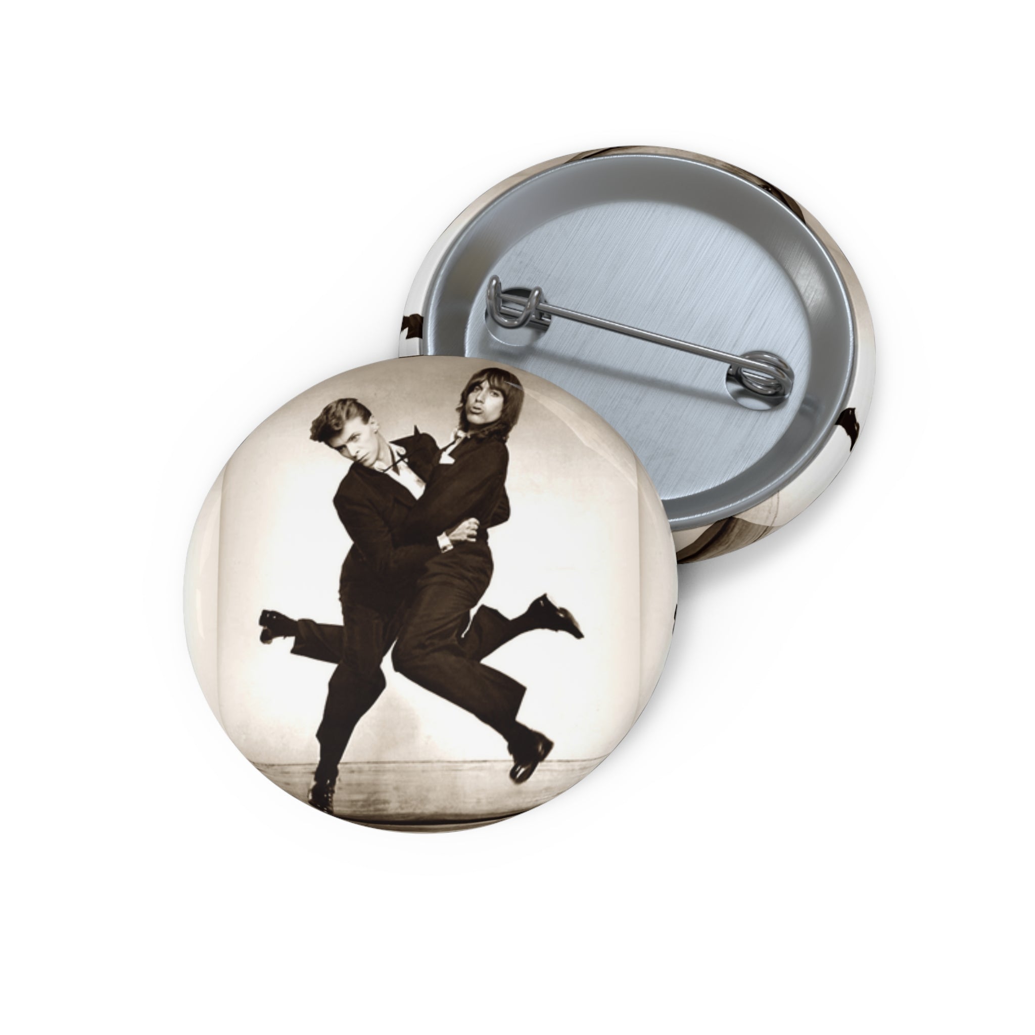 Bowie and Iggy Dancing Pin Button – Vintage Black & White Photo Lapel Pin