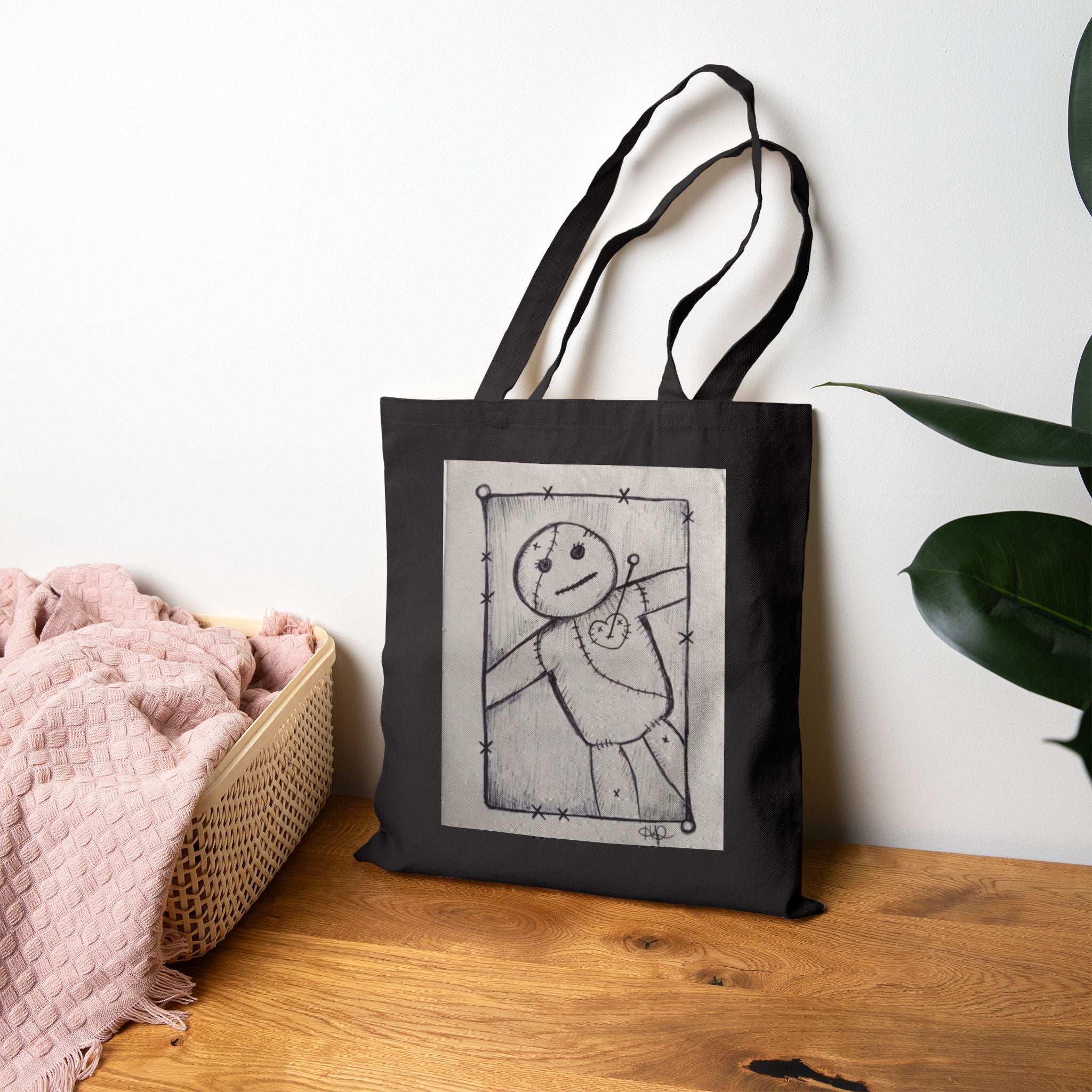 Canvas Tote — Smiley Line Art Sketch Tote Bag