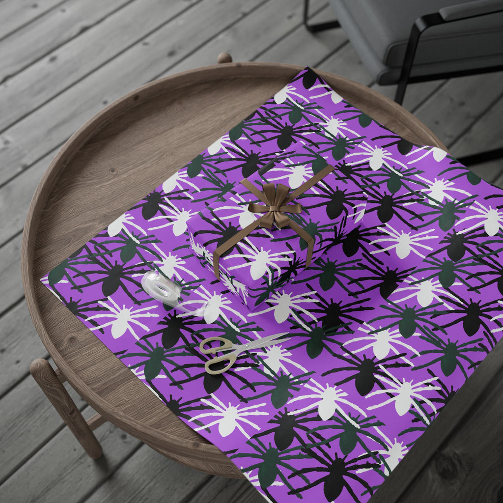 Purple Floral Wrapping Paper Roll — Bold Black & White Flower Gift Wrap