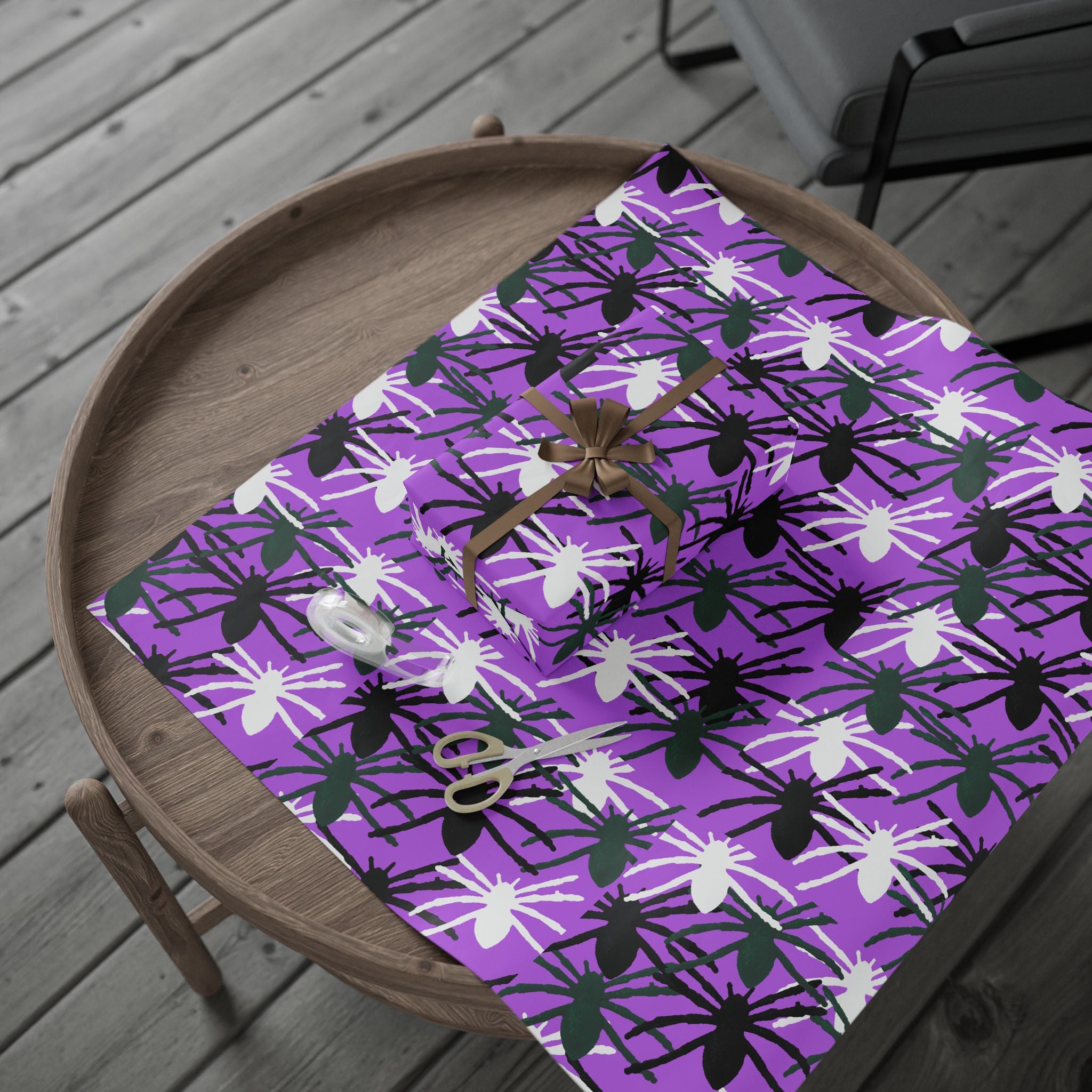 Purple Floral Wrapping Paper Roll — Bold Black & White Flower Gift Wrap