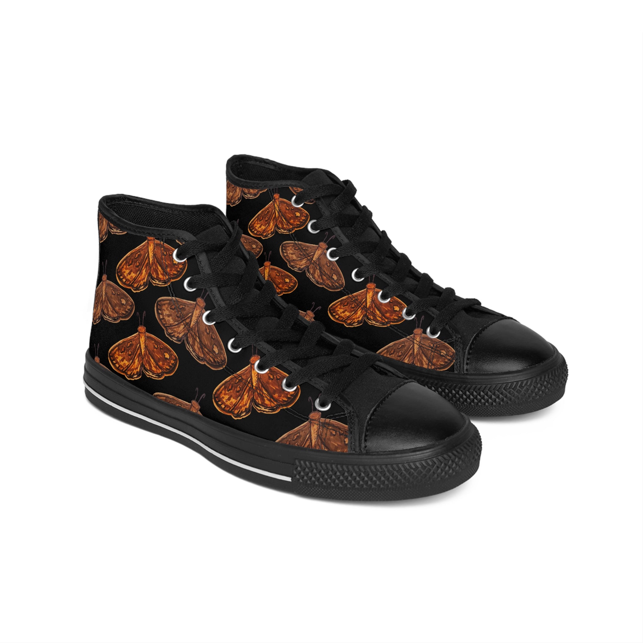 Moth Pattern High-Top Sneakers — Women's Classic Casual Shoes