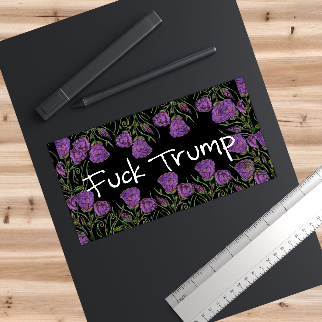Anti-Trump Bumper Sticker — Floral "Fuck Trump" Political Decal