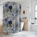 Botanical Grid Shower Curtain — Blue Silhouette Floral Pattern
