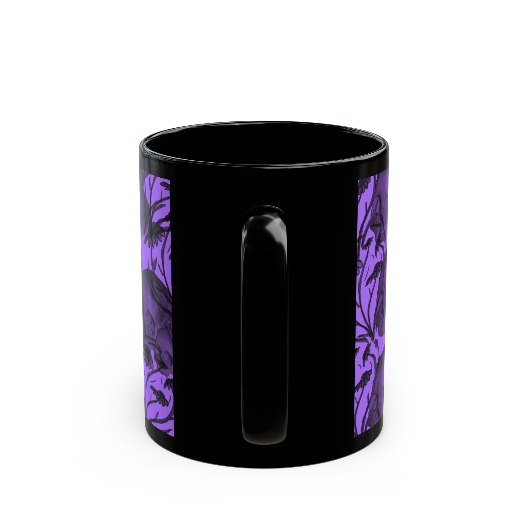 Purple Skull Pattern Black Mug – Gothic Floral Skull Coffee Cup (11oz, 15oz)