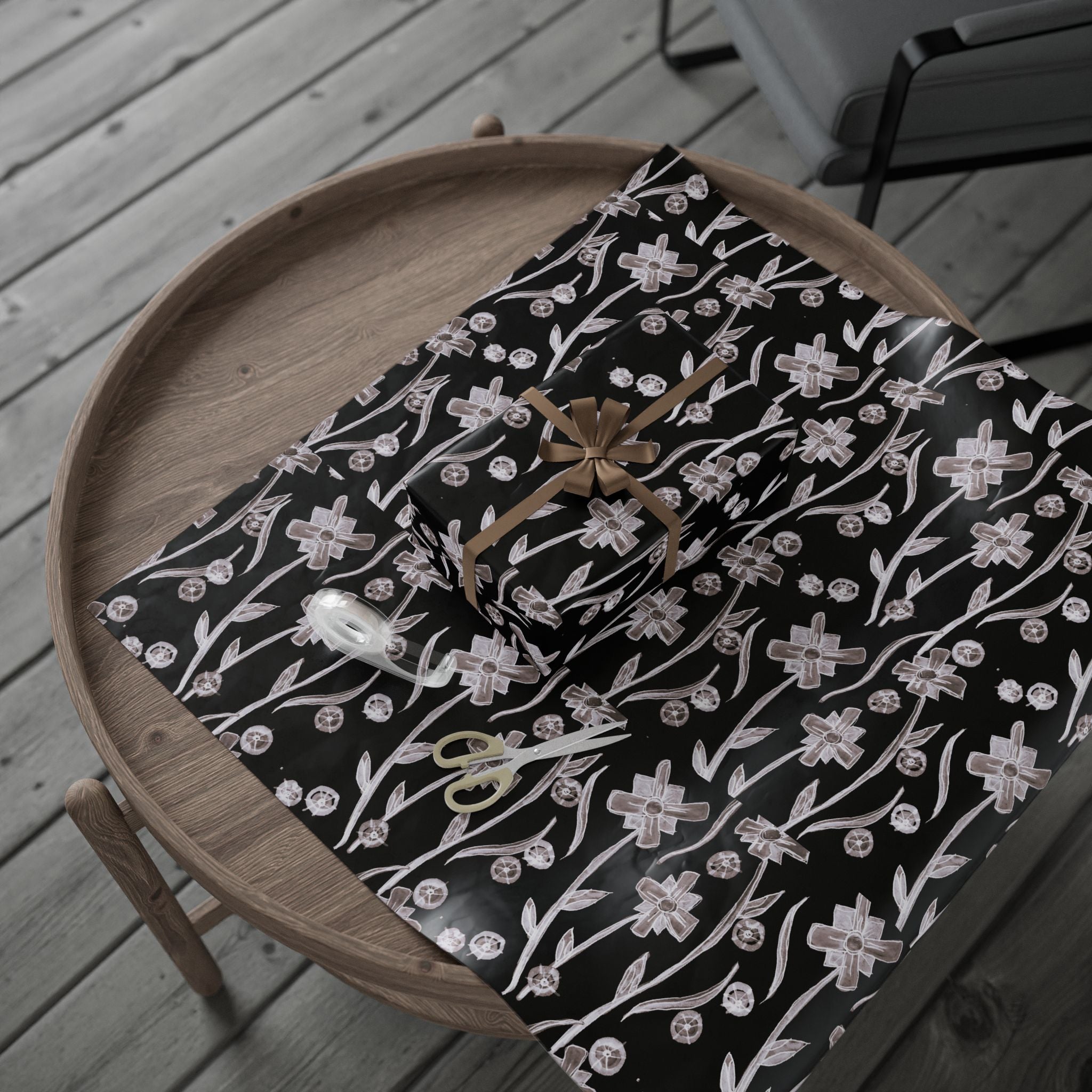 Floral Noir Wrapping Paper — Elegant Black & White Flower Gift Wrap