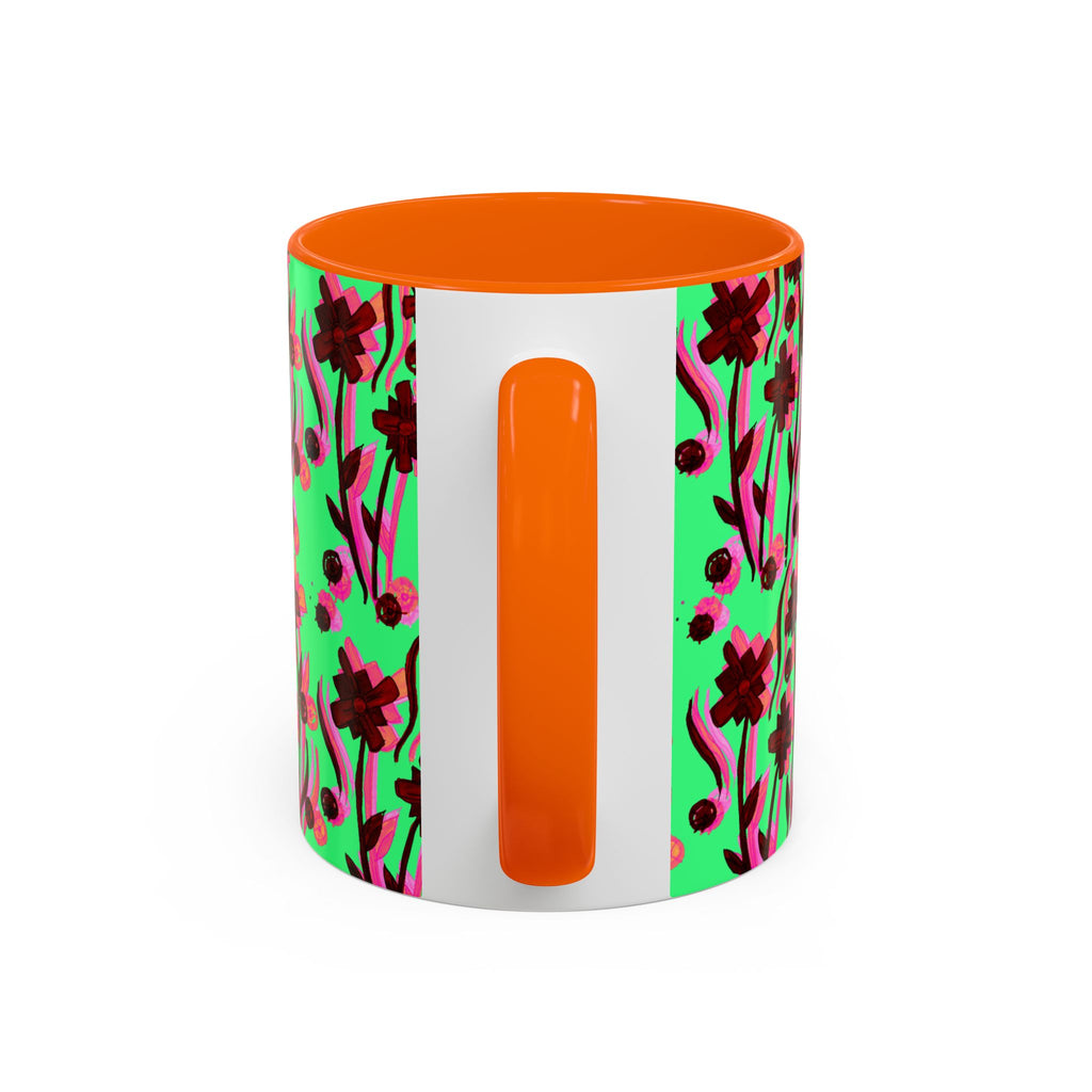 Floral Pop Accent Coffee Mug – Bold Red Flowers on Mint Green (11/15oz)
