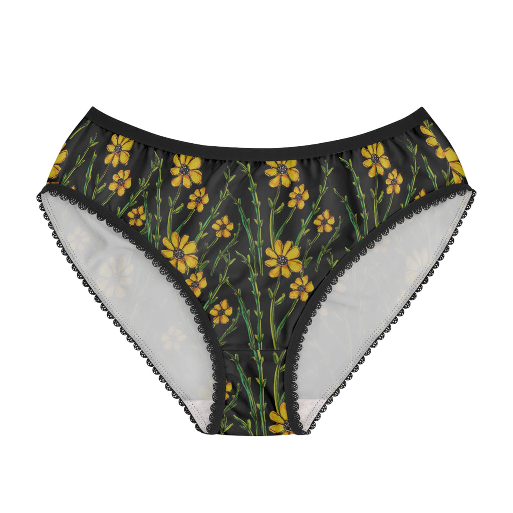 Floral Midnight Briefs — Yellow Wildflower Print Women's Underwear