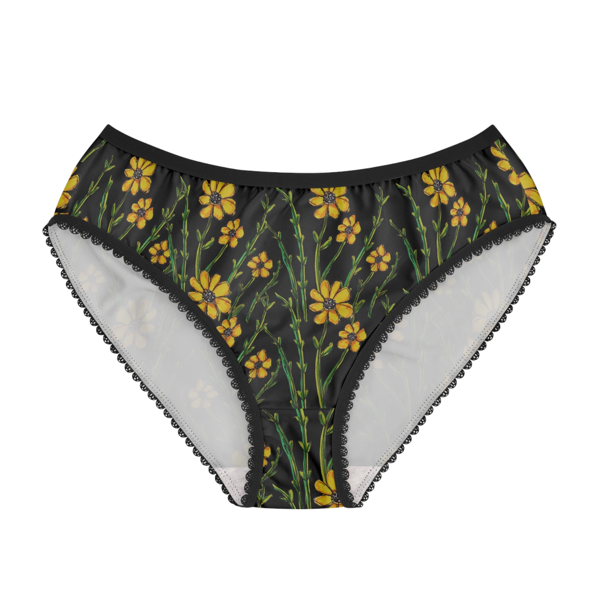 Floral Midnight Briefs — Yellow Wildflower Print Women's Underwear