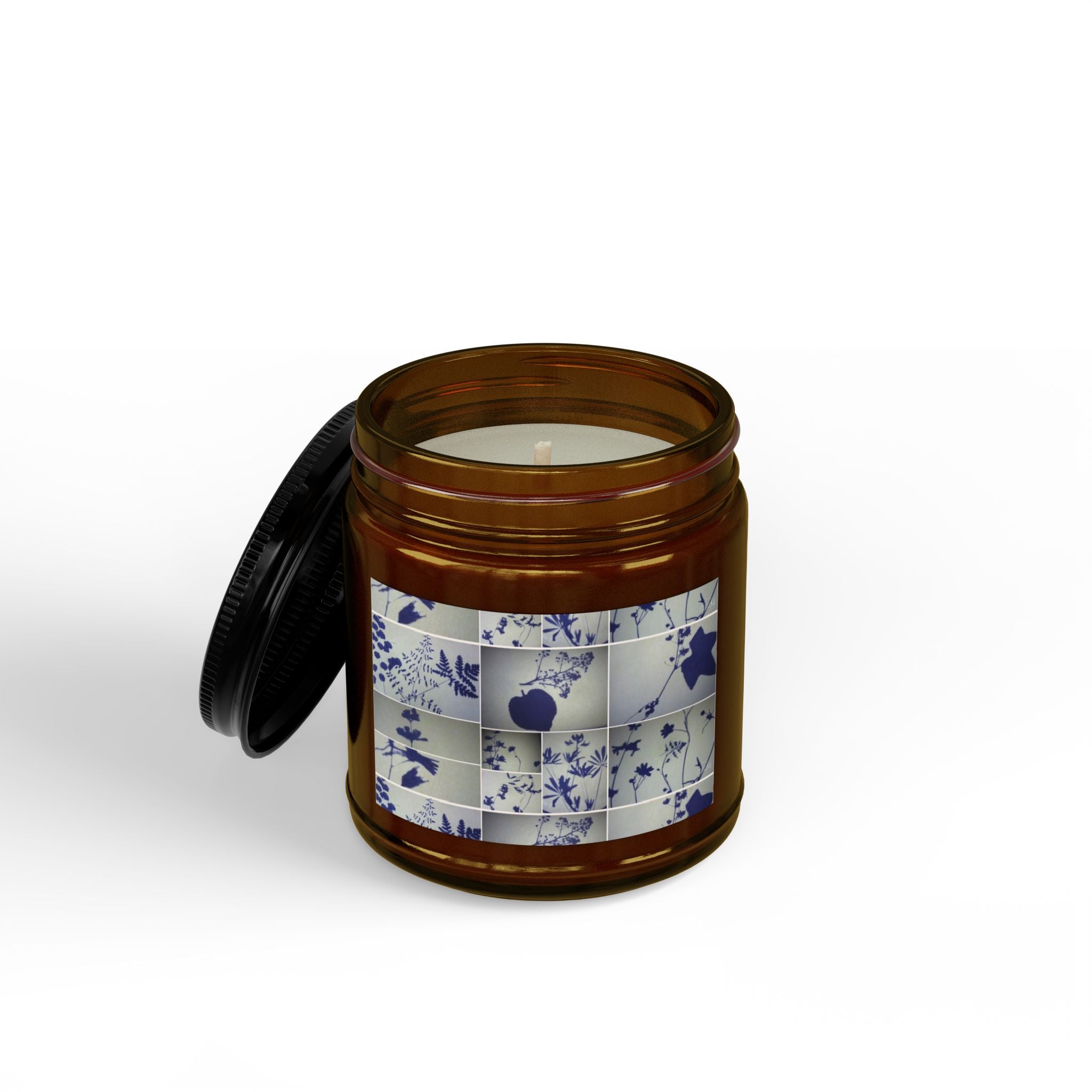 Soy Candle — Blue Floral Patchwork Scented Jar (4oz & 9oz)