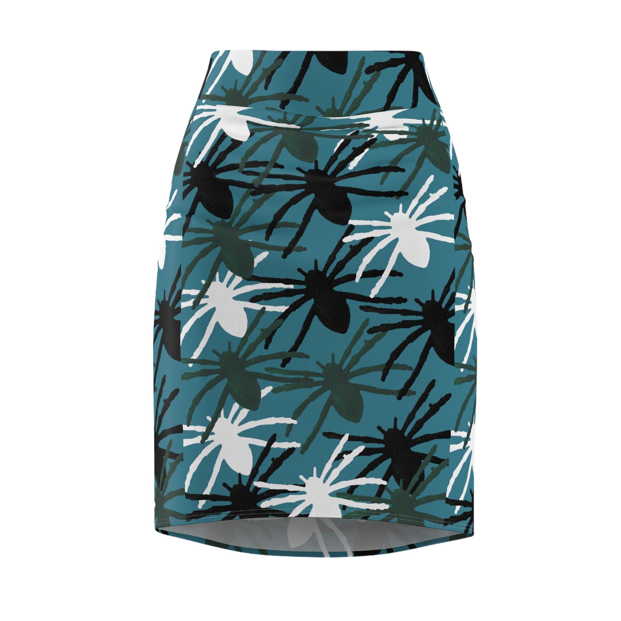 Teal Floral Spiderprint Pencil Skirt — All-Over Print Women’s Skirt