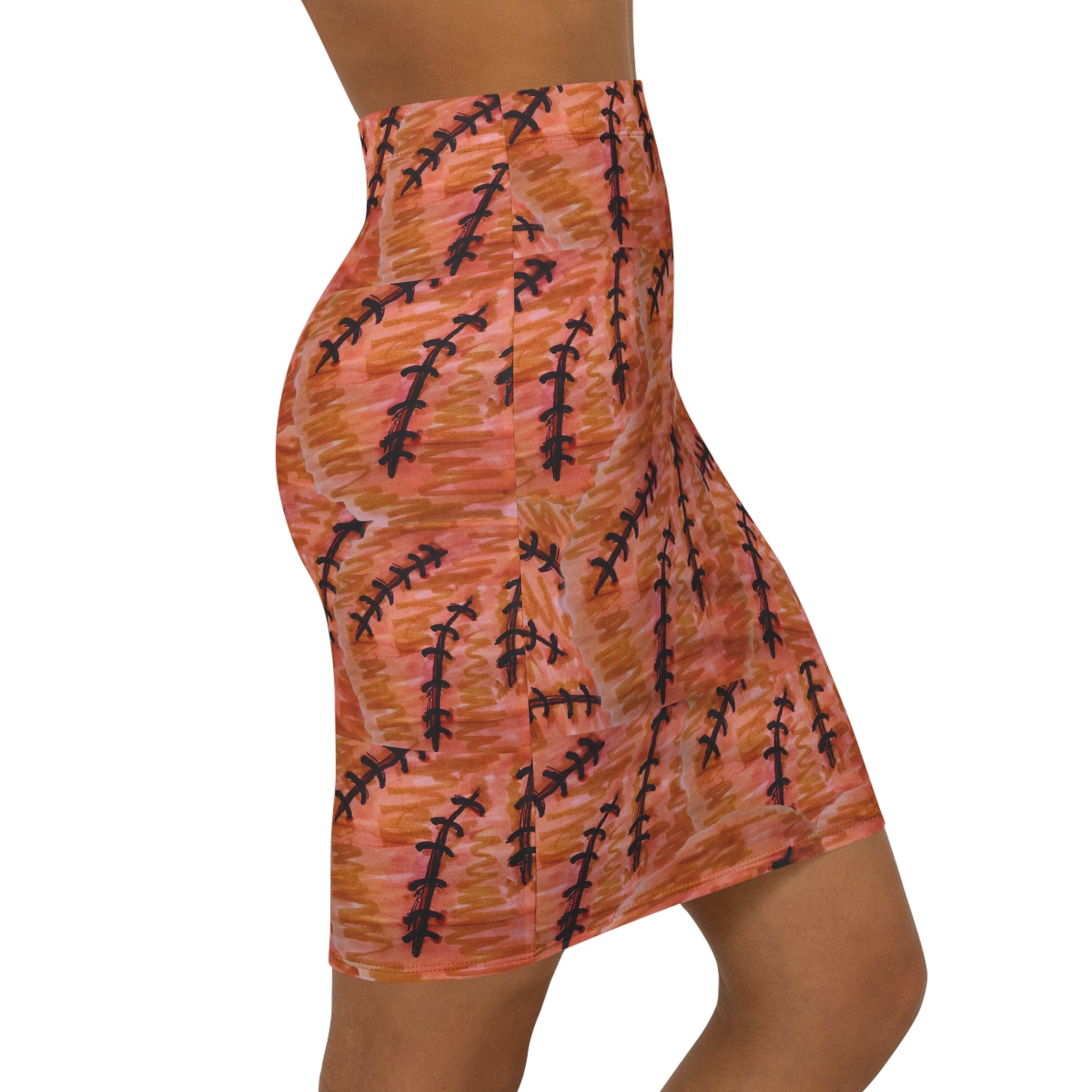 Autumn Fern Print Pencil Skirt — Orange Watercolor AOP
