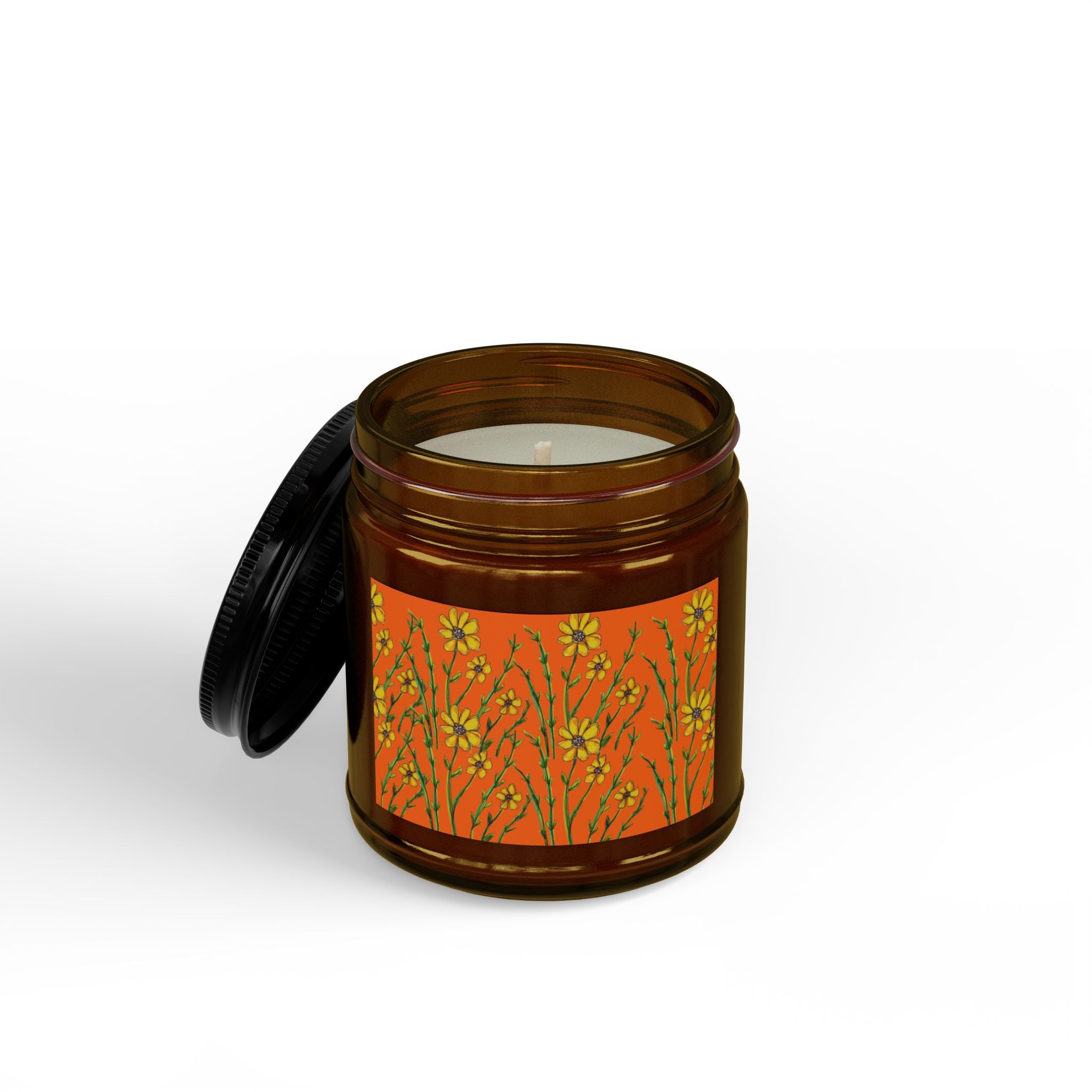 Wildflower Amber Soy Candle — 4oz & 9oz Scented Jar with Black Lid