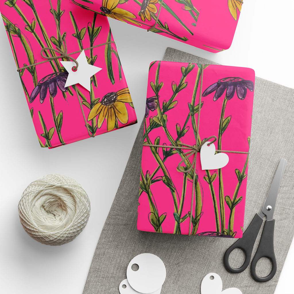Bright Pink Wildflower Wrapping Paper — Floral Gift Wrap Roll