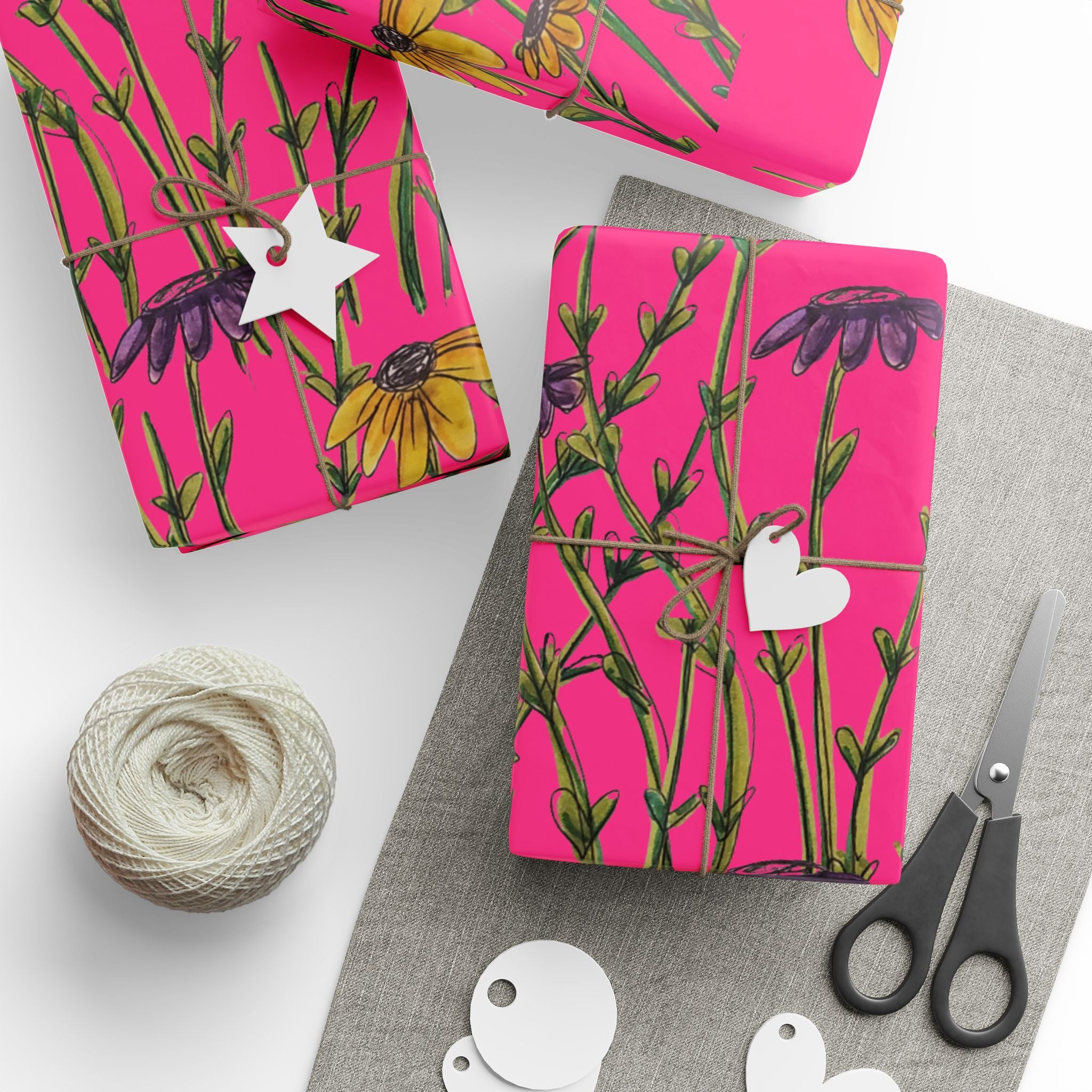 Bright Pink Wildflower Wrapping Paper — Floral Gift Wrap Roll