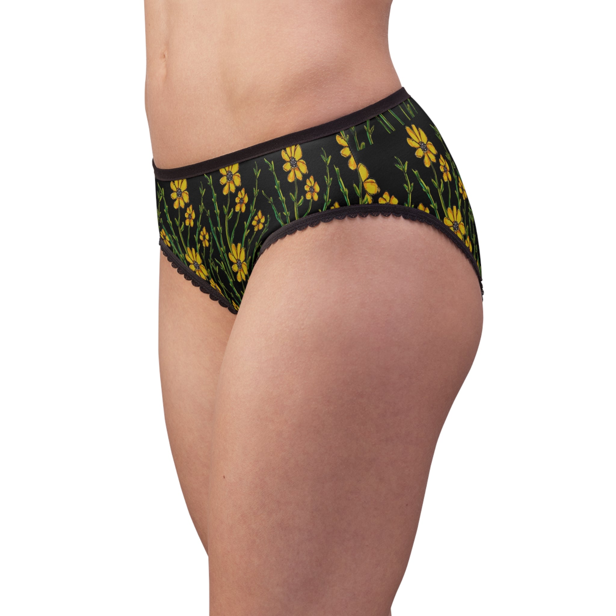 Floral Midnight Briefs — Yellow Wildflower Print Women's Underwear