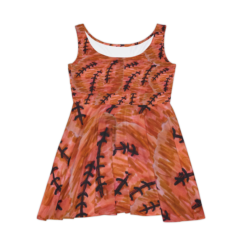 Orange Abstract Fern Print Skater Dress — Women's AOP Summer Dress
