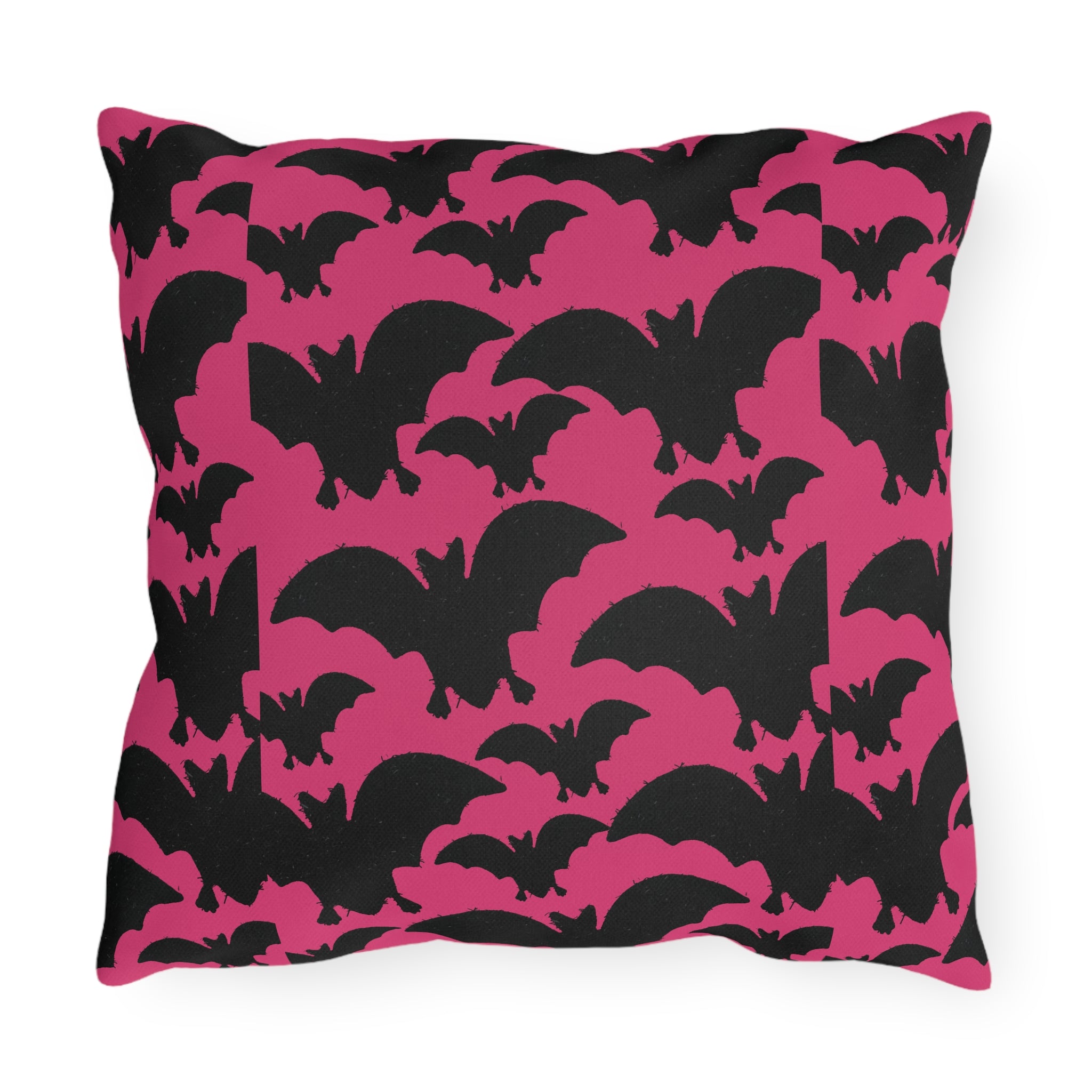 Pink Bat Pattern Outdoor Pillow — Halloween Patio Throw Pillow