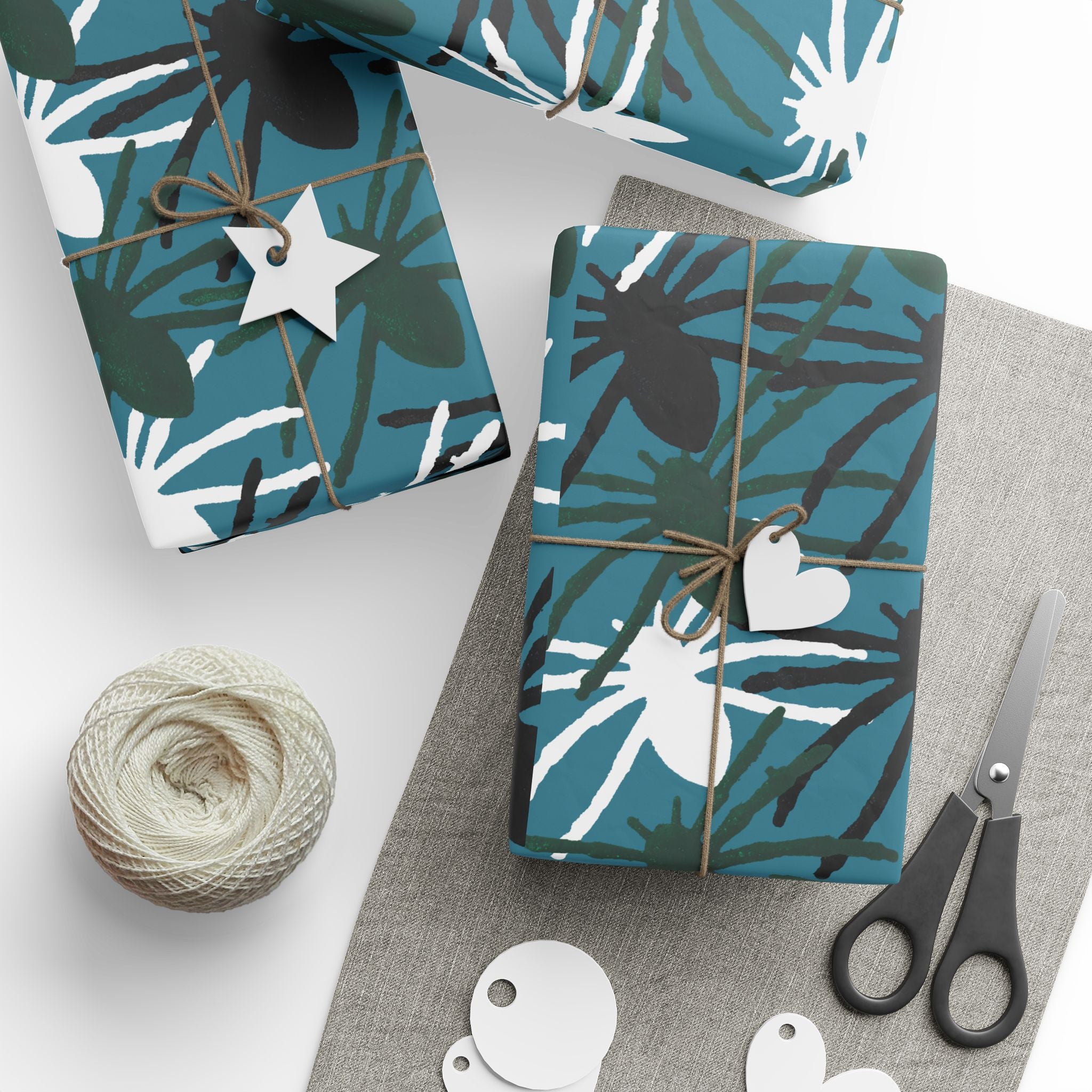 Teal Floral Gift Wrap — Modern Abstract Flower Wrapping Paper