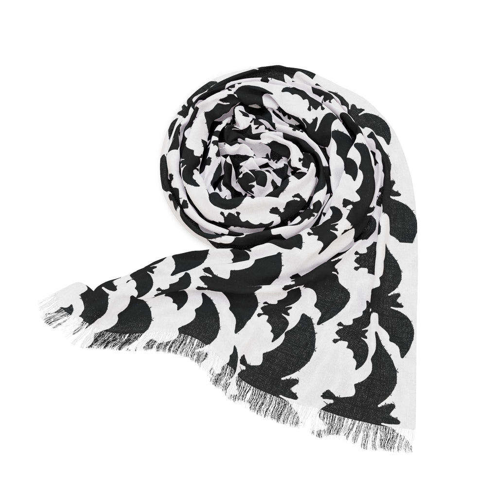 Bat Pattern Light Scarf — Halloween Black & White Lightweight Wrap