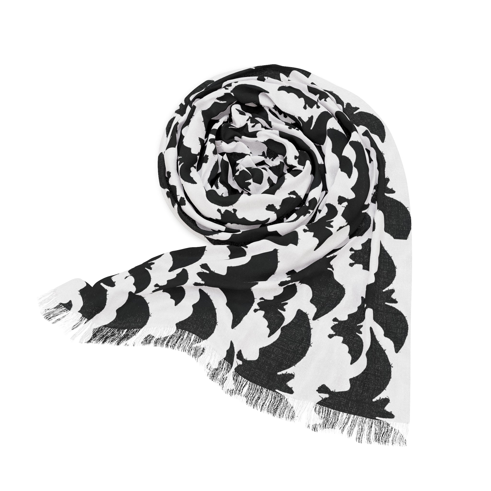 Bat Pattern Light Scarf — Halloween Black & White Lightweight Wrap