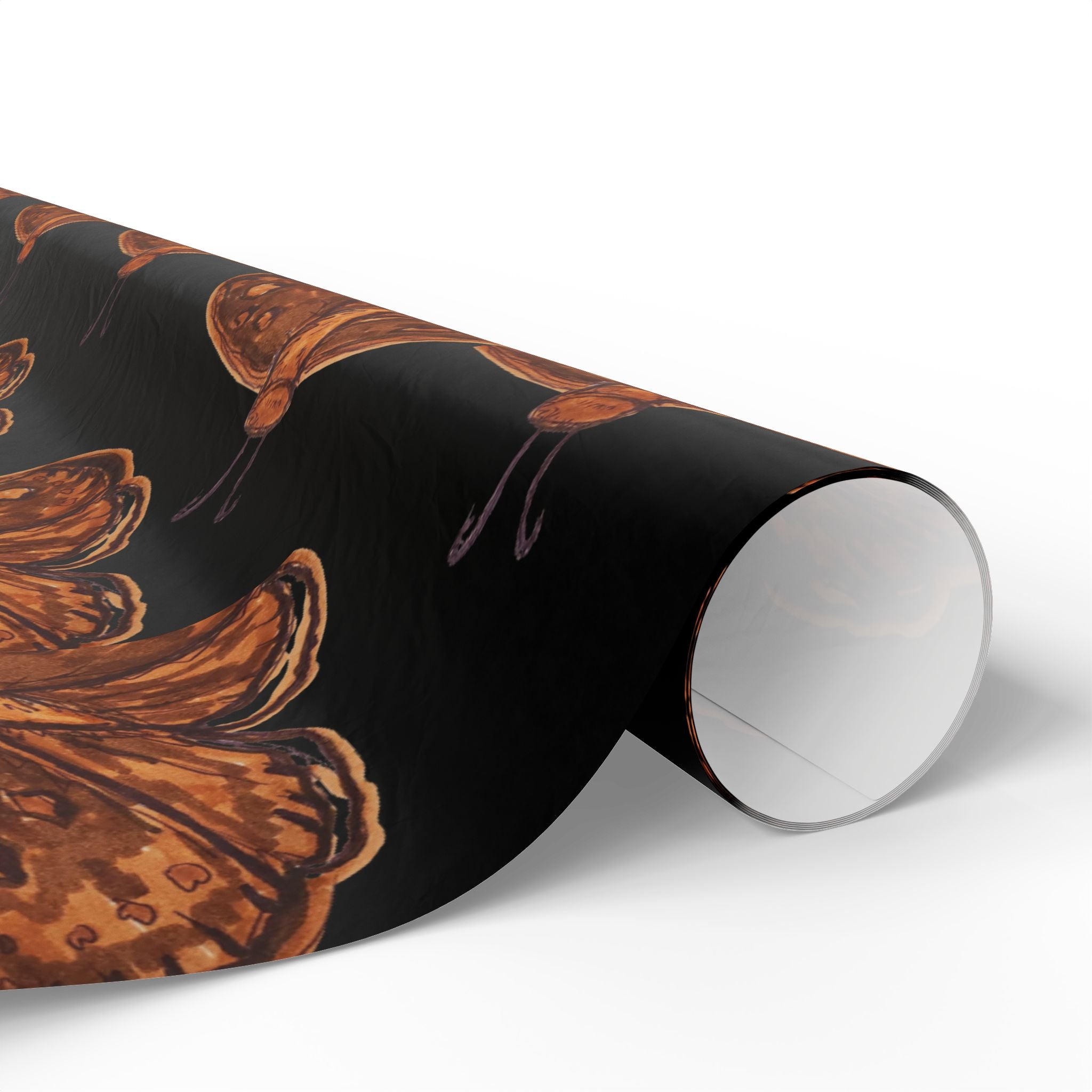 Moth Pattern Wrapping Paper — Vintage Brown Moth Gift Wrap on Black
