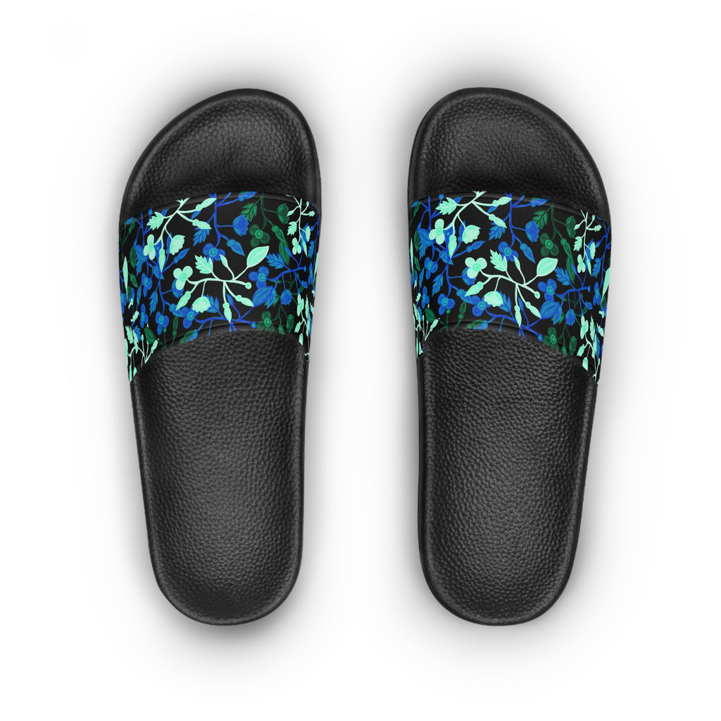 Floral Blue Vines Slide Sandals — Women's Floral Pool Slides