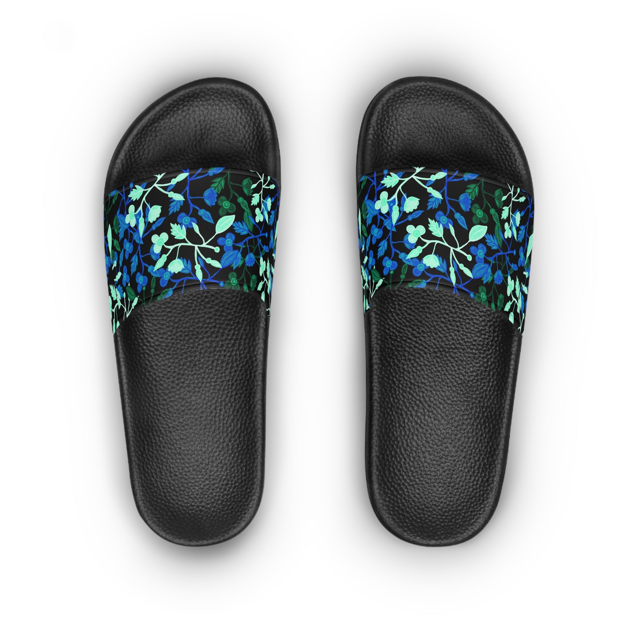 Floral Blue Vines Slide Sandals — Women's Floral Pool Slides
