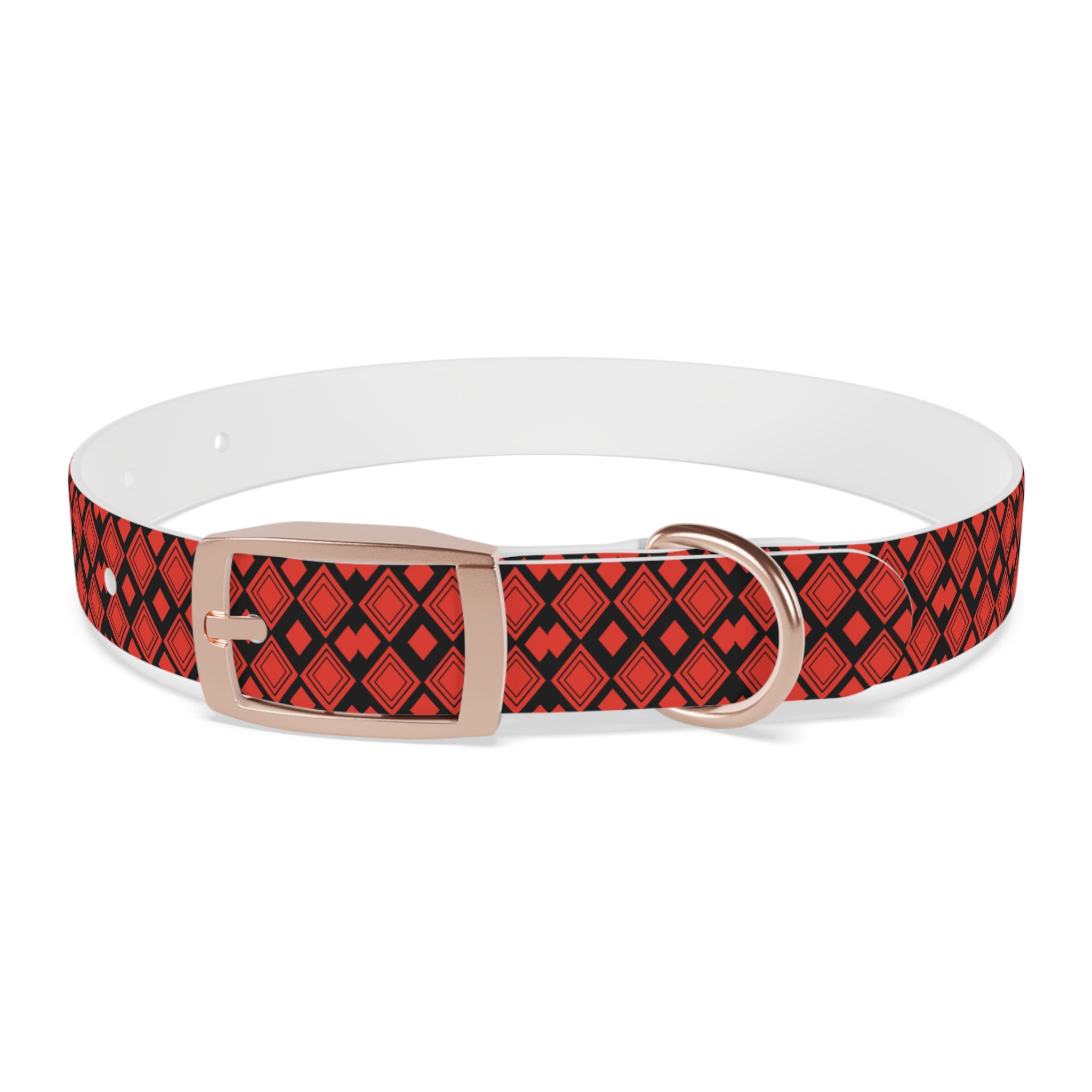 Red Diamond Pattern Dog Collar – Stylish Geometric Pet Collar for Daily Wear
