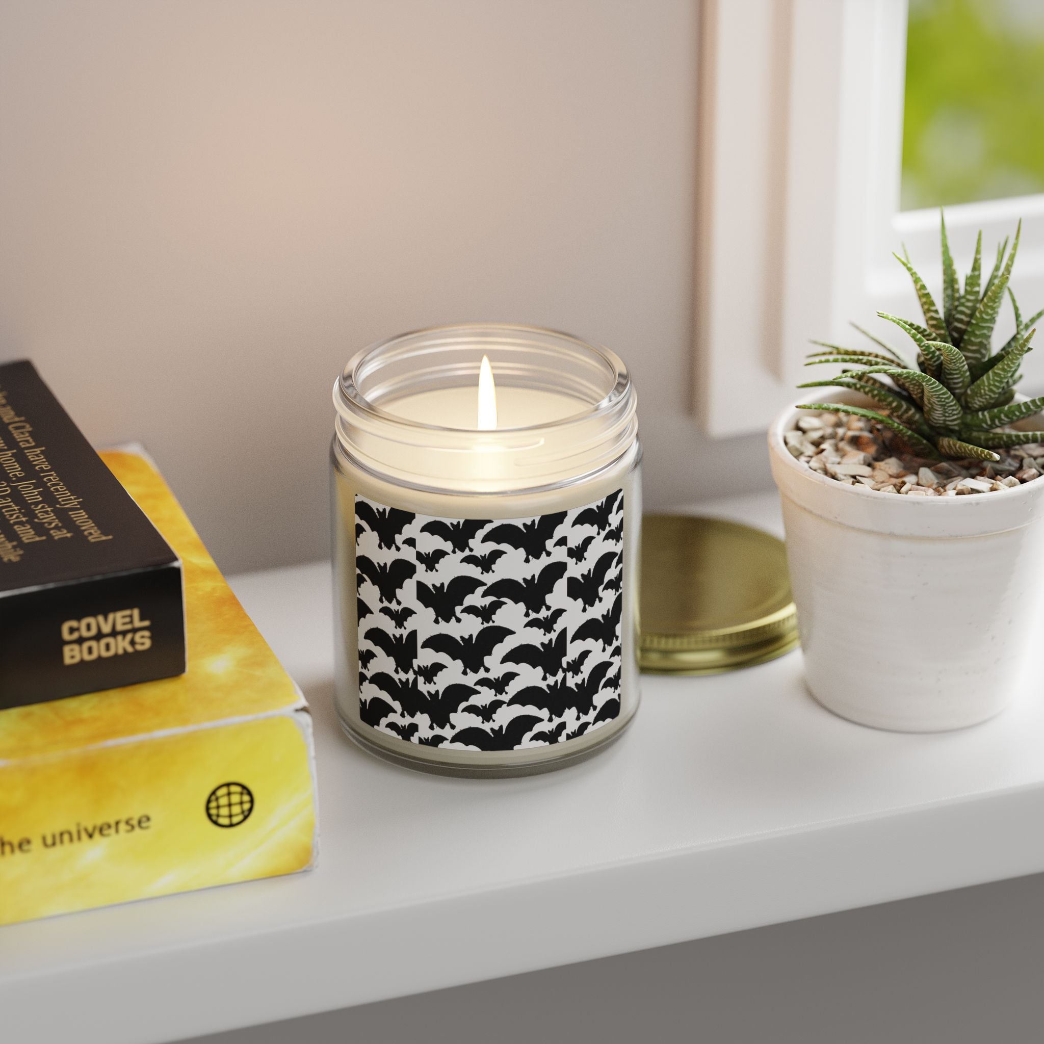Bat Pattern Scented Candle — Coconut Apricot Wax (4oz/9oz)