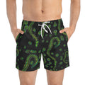 Tentacle Pattern Swim Trunks — Green Octopus Ink All-Over Print