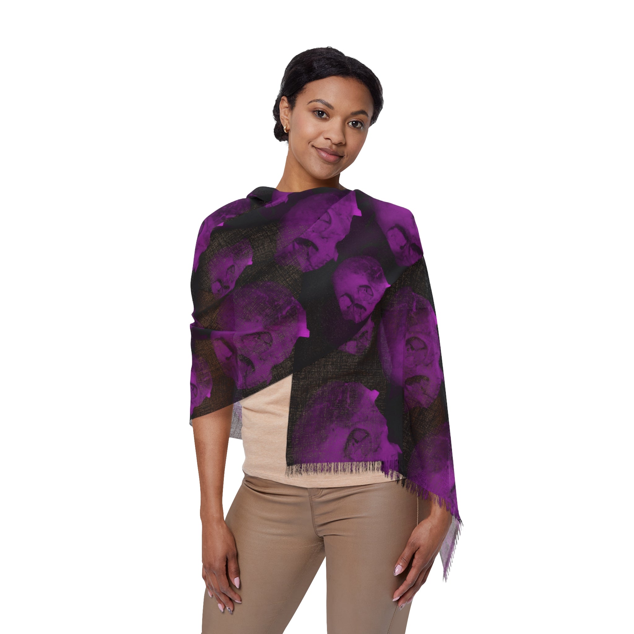 Purple Skull Pattern Scarf — Gothic Lightweight Fashion Accessory