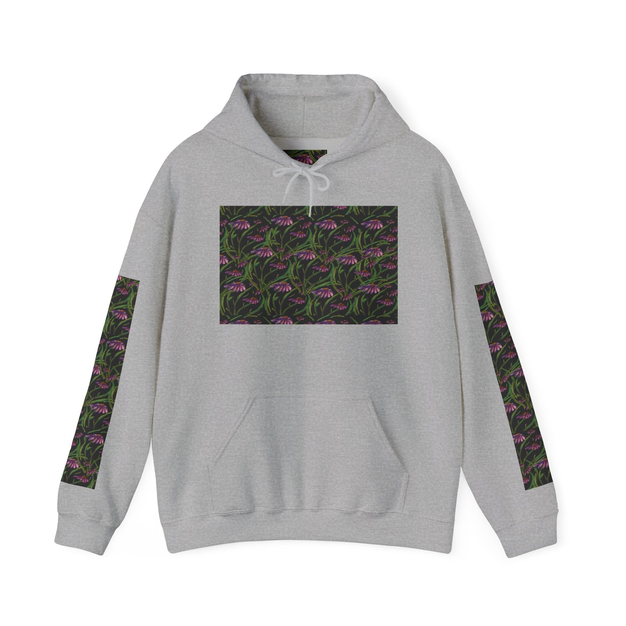 Floral Nightshade Pattern Hoodie — Dark Purple Botanical Print Sweatshirt